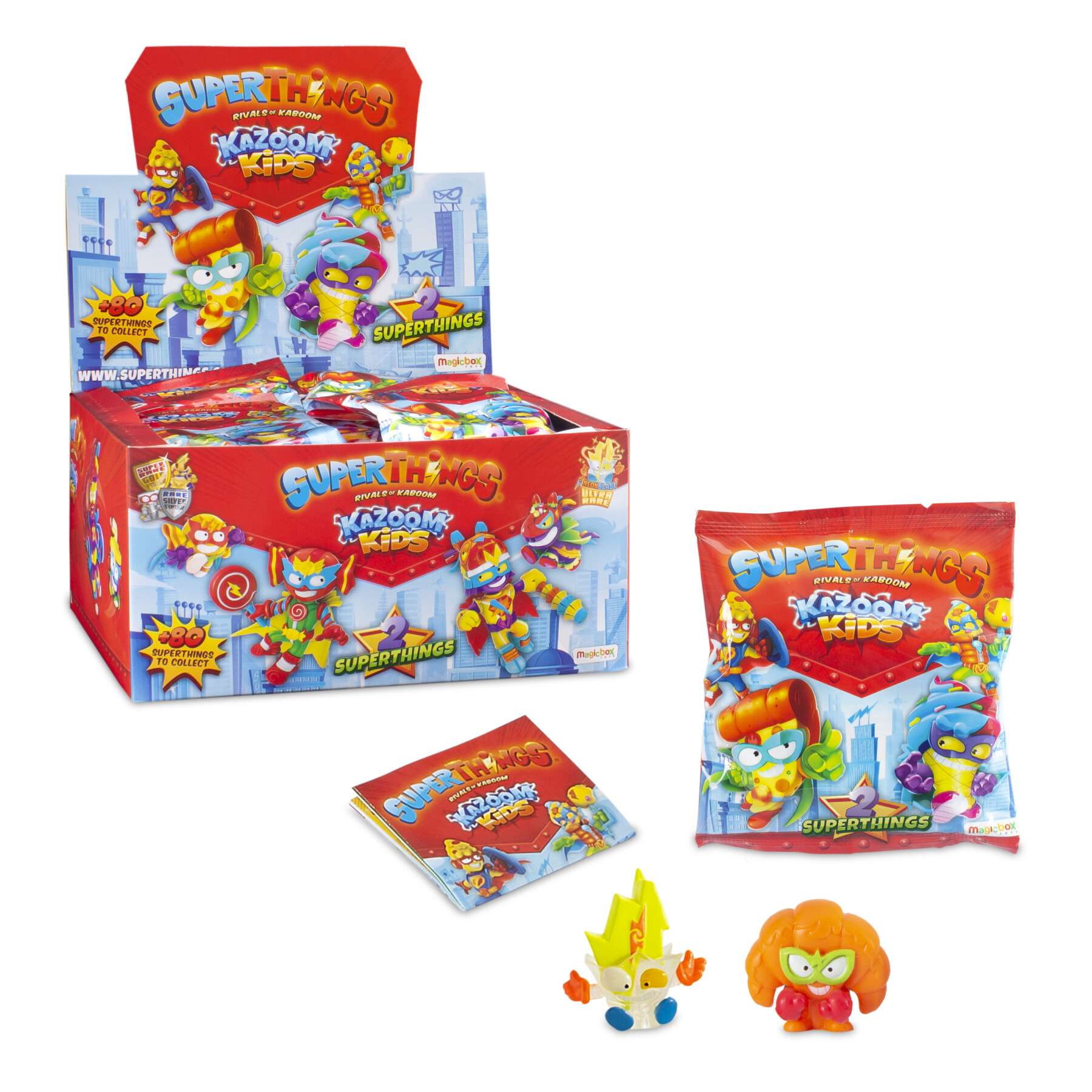Superthings kazoom kids – two pack  confezione con 50 one packs con i personaggi della serie kazoom kids. ogni busta contiene 2 superthing e 1 checklist - SUPERZINGS