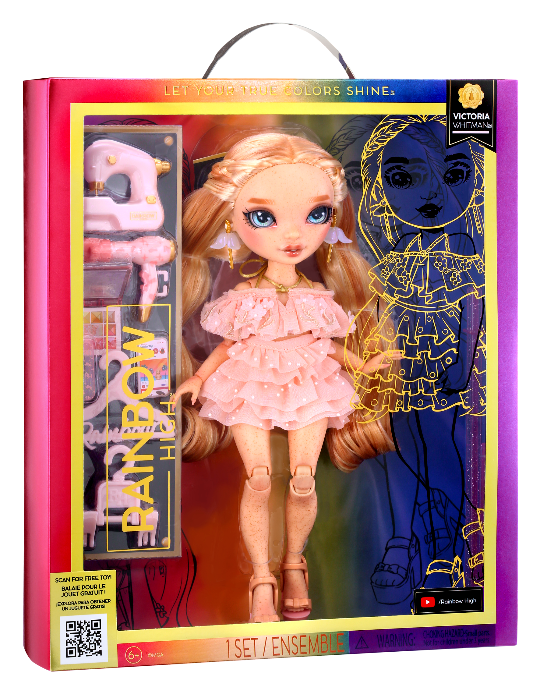Rainbow high fashion doll serie 5: victoria whitman. bambola rosa chiaro con vestito alla moda e oltre 10 accessori di gioco colorati - Rainbow High