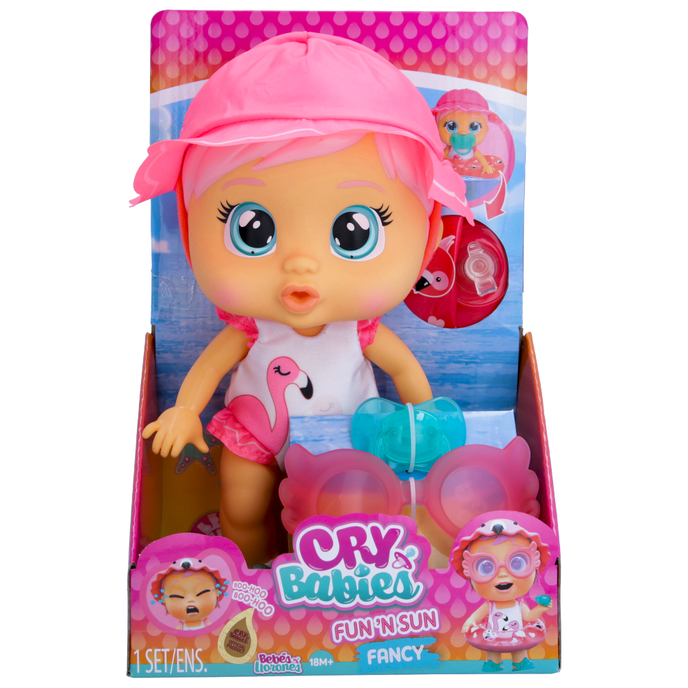 Cry babies fun'sun fancy, bambola ideale per giocare dentro e fuori l'acqua, con 6 accessori - 