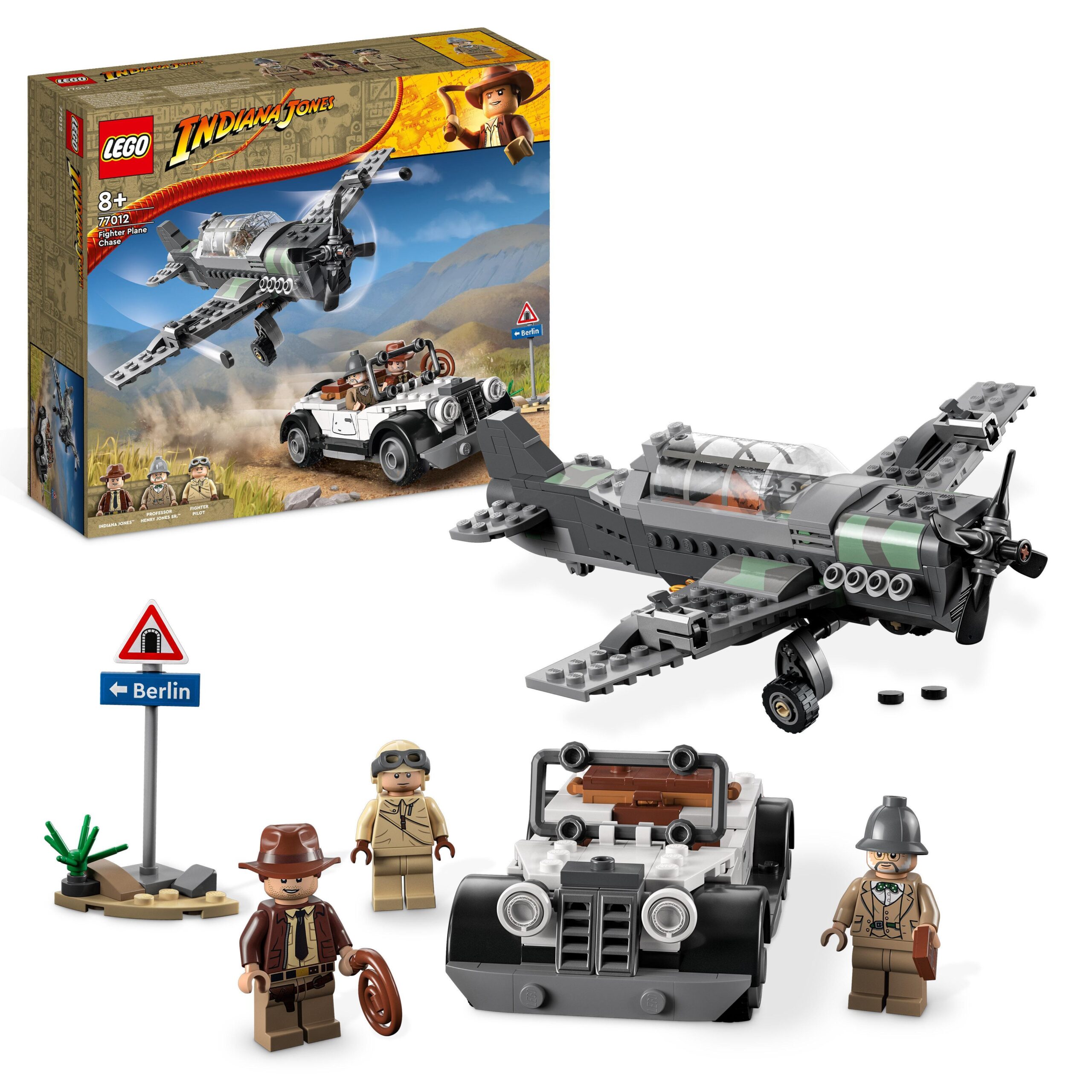 Lego indiana jones 77012 l'inseguimento dell'aereo a elica, modello aeroplano e macchina giocattolo dal film l'ultima crociata - Lego