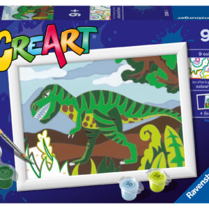 Ravensburger - creart serie e: dinosauro affamato, kit per dipingere con i numeri, contiene una tavola prestampata, pennello, colori e accessori, gioco creativo per bambini 9+ anni - CREART