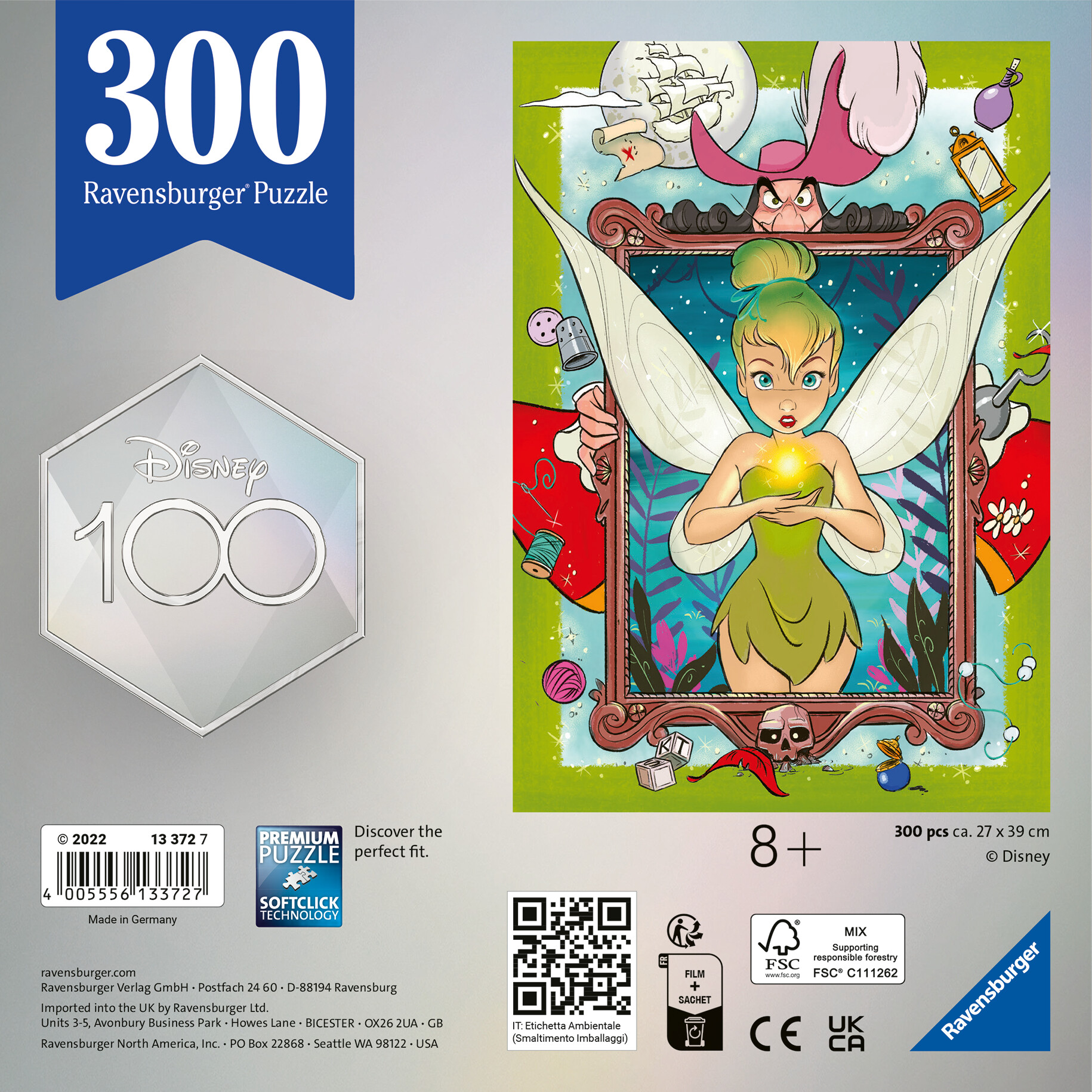 Ravensburger - puzzle disney campanellino, 300 pezzi, 8+, limited edition disney 100 - RAVENSBURGER