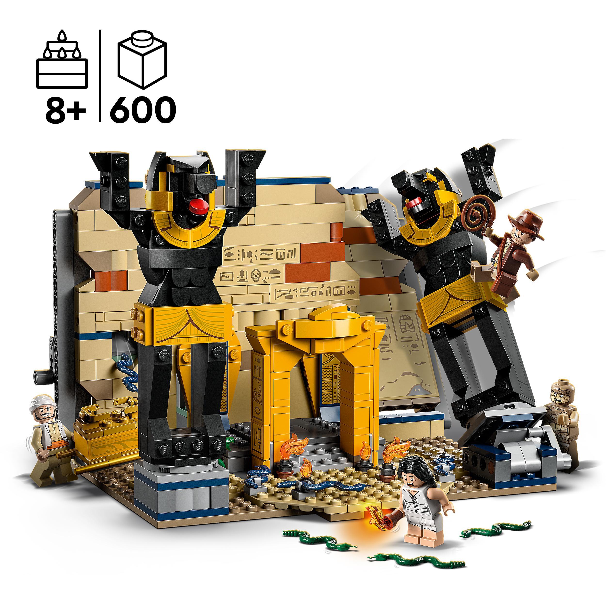 Lego indiana jones 77013 fuga dalla tomba perduta, gioco con tempio e minifigure della mummia da i predatori dell'arca perduta - Lego