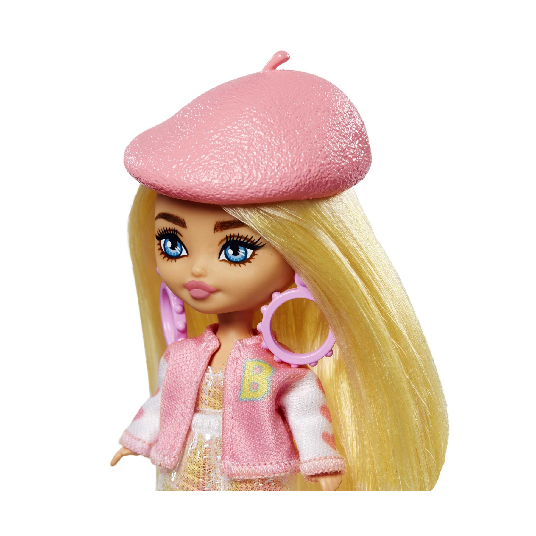 Barbie - barbie extra mini minis, bambola bionda con basco e giacca in stile college, borsetta a forma di orsacchiotto gommoso, abiti e accessori, giocattolo per bambini, 3+ anni, hln48 - Barbie
