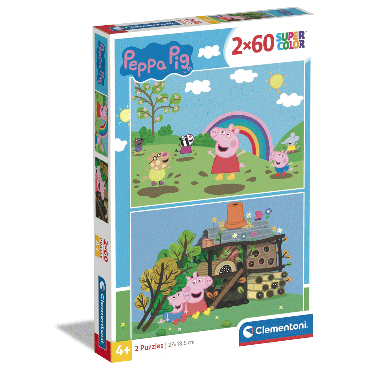 Clementoni supercolor puzzle - peppa pig - 2x60 pezzi, puzzle bambini 5 anni - CLEMENTONI