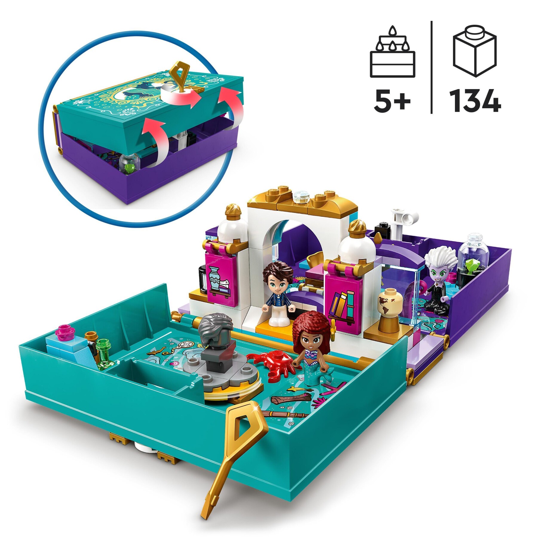 Lego disney princess 43213 libro delle fiabe della sirenetta con micro bamboline di ariel, principe eric e ursula, film 2023 - DISNEY PRINCESS, LEGO DISNEY PRINCESS, Lego