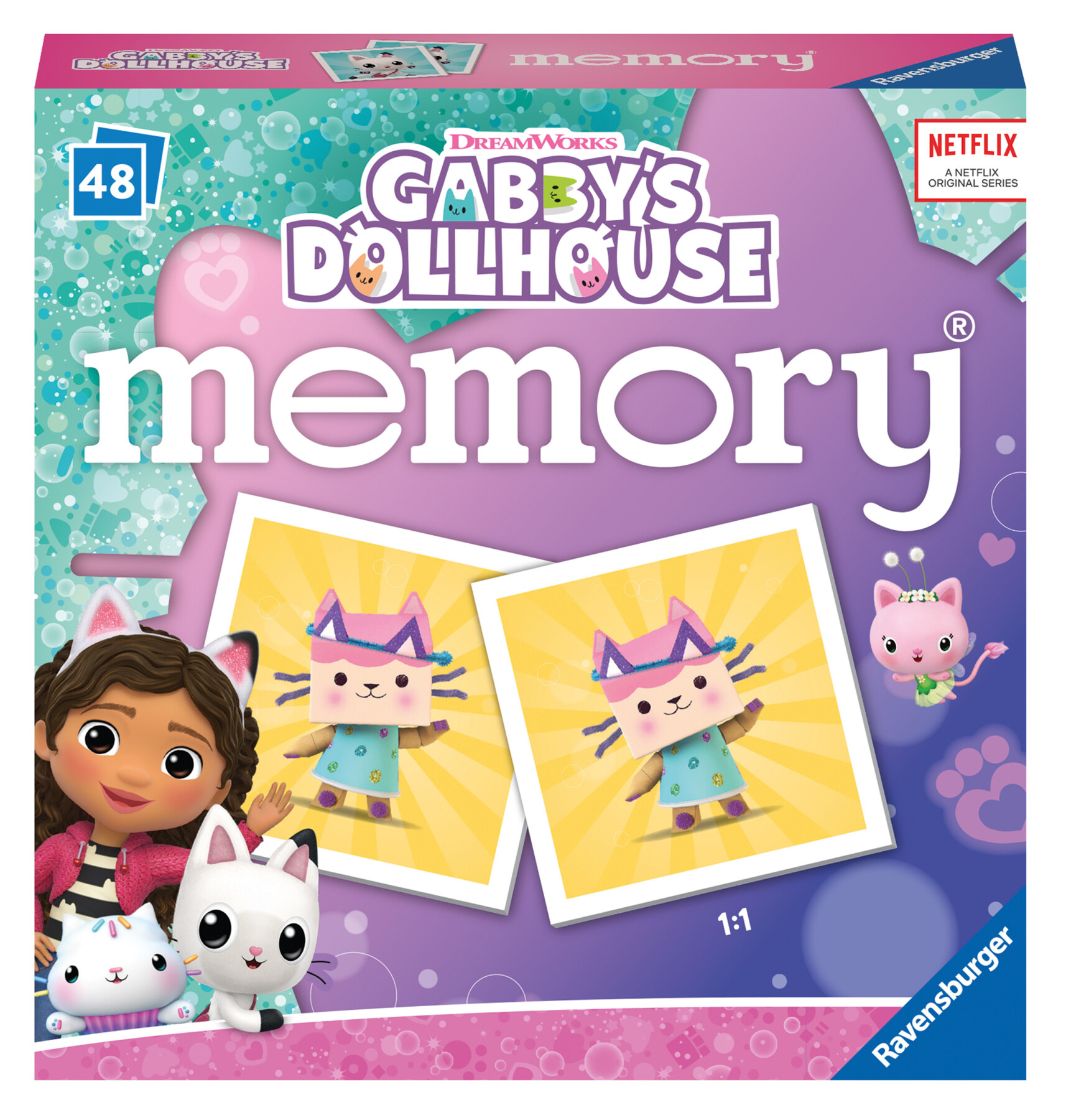 Ravensburger - mini memory® versione gabby's dollhouse, 48 tessere, gioco da tavolo, 3+ anni - RAVENSBURGER