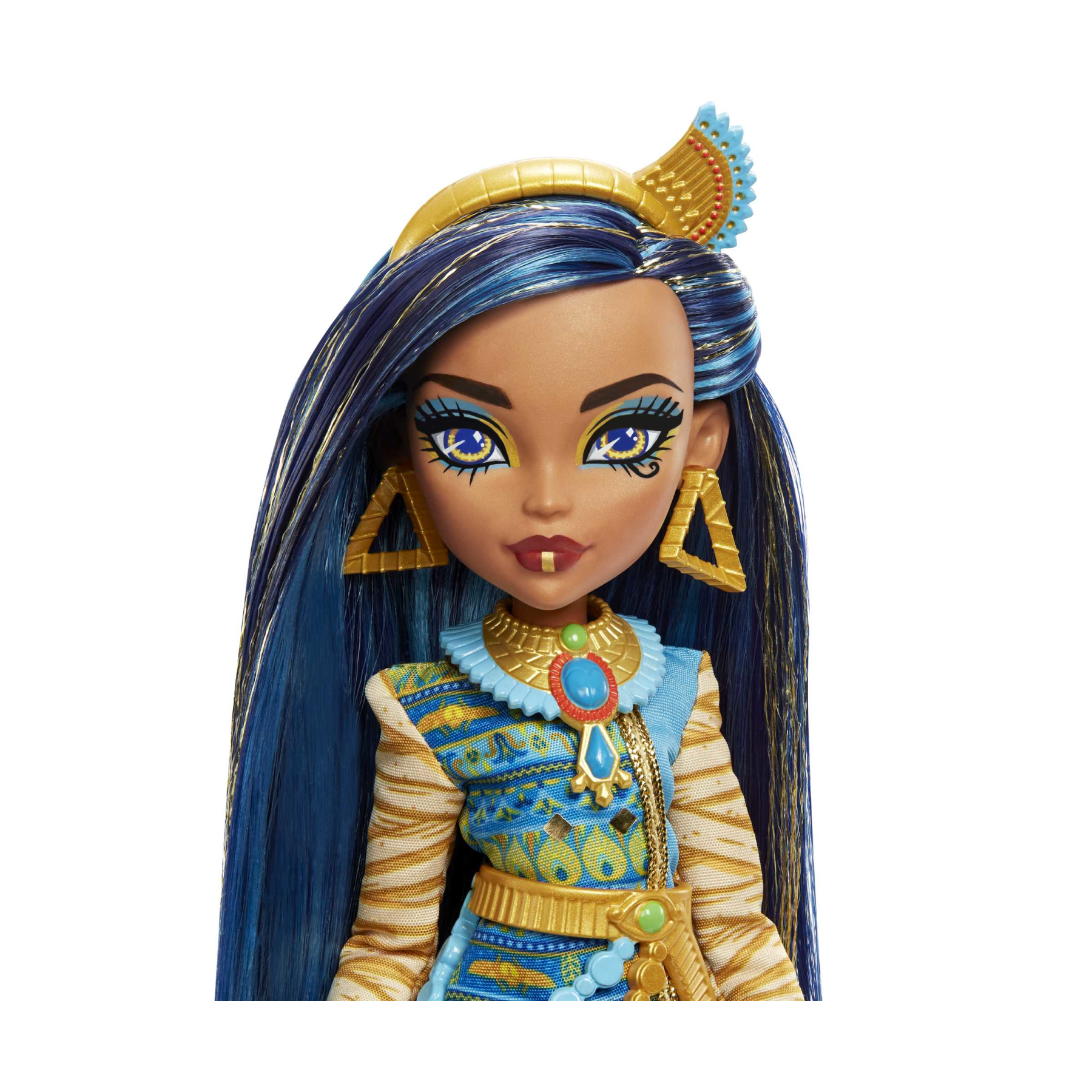 Monster high - cleo de nile, bambola snodata alla moda, dai capelli con ciocche blu, con accessori e cagnolino, giocattolo per bambini, 4+ anni, hhk54 - Monster High