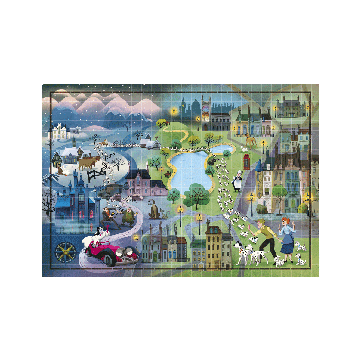 Clementoni puzzle - disney maps 101 dalmatians - 1000 pezzi, puzzle adulti - CLEMENTONI