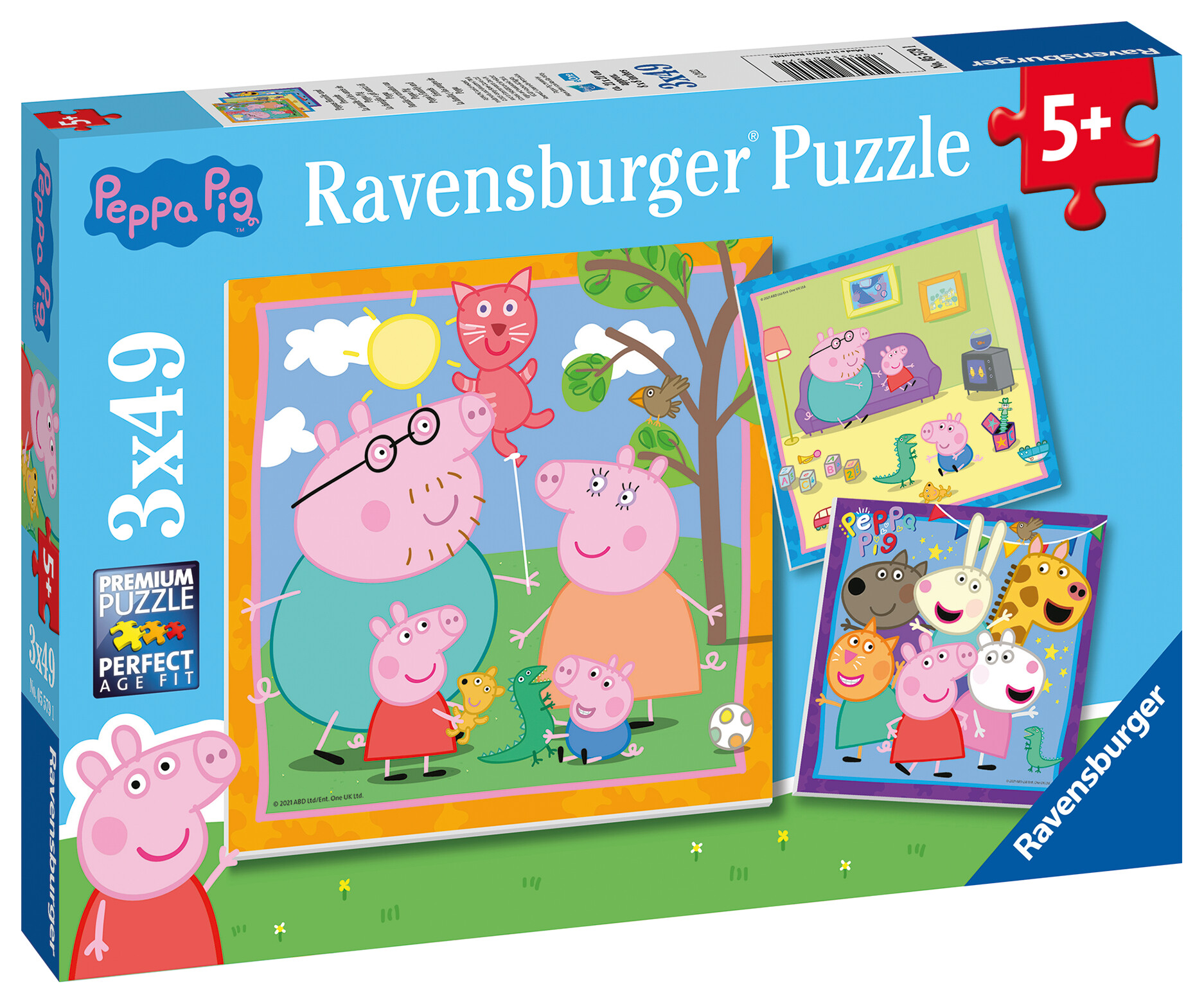 Ravensburger - puzzle peppa pig, collezione 3x49, 3 puzzle da 49 pezzi, età raccomandata 5+ anni - PEPPA PIG, RAVENSBURGER