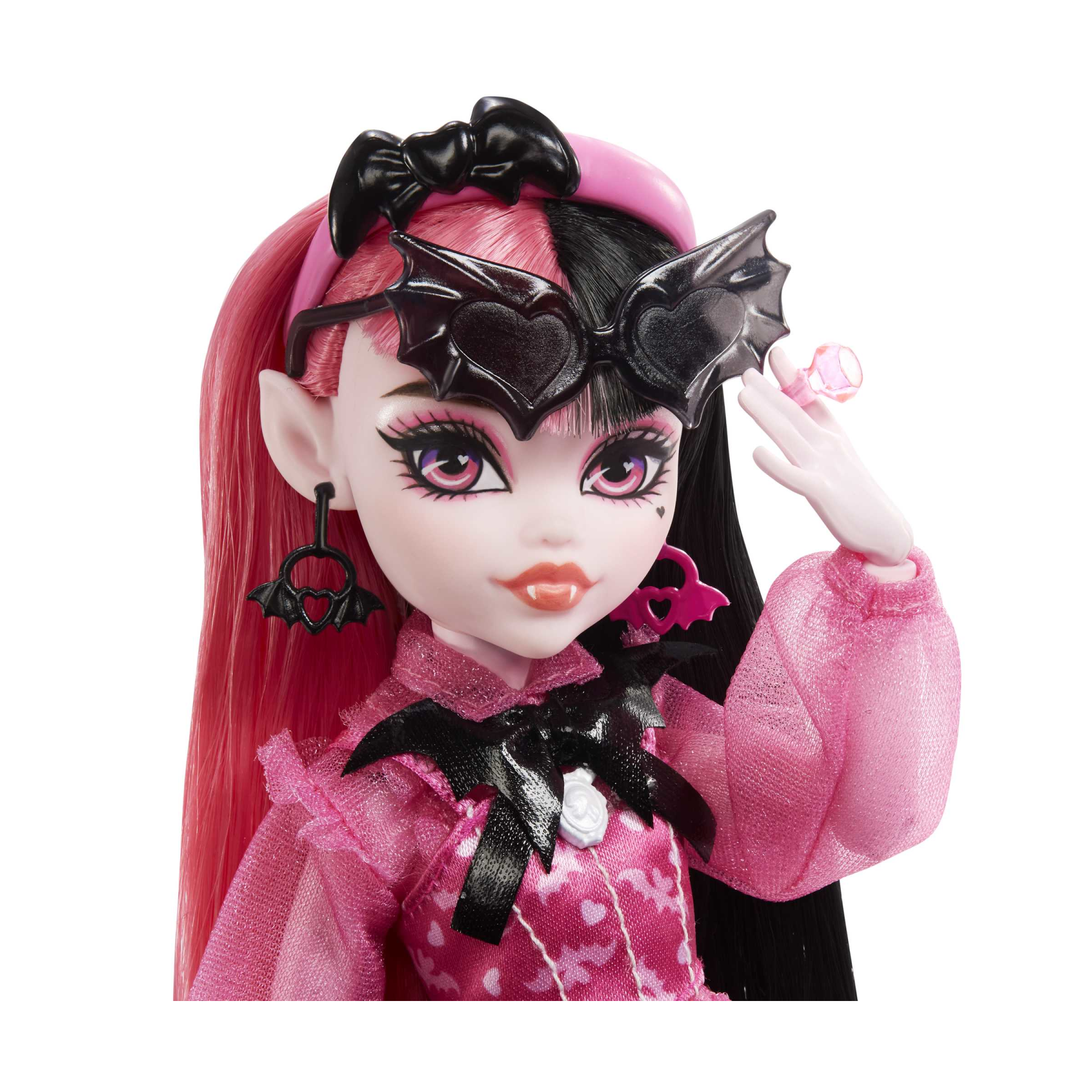 Monster high - draculaura, bambola con accessori e cucciolo di pipistrello, snodata e alla moda con capelli rosa e neri, giocattolo per bambini, 4+ anni, hhk51 - Monster High