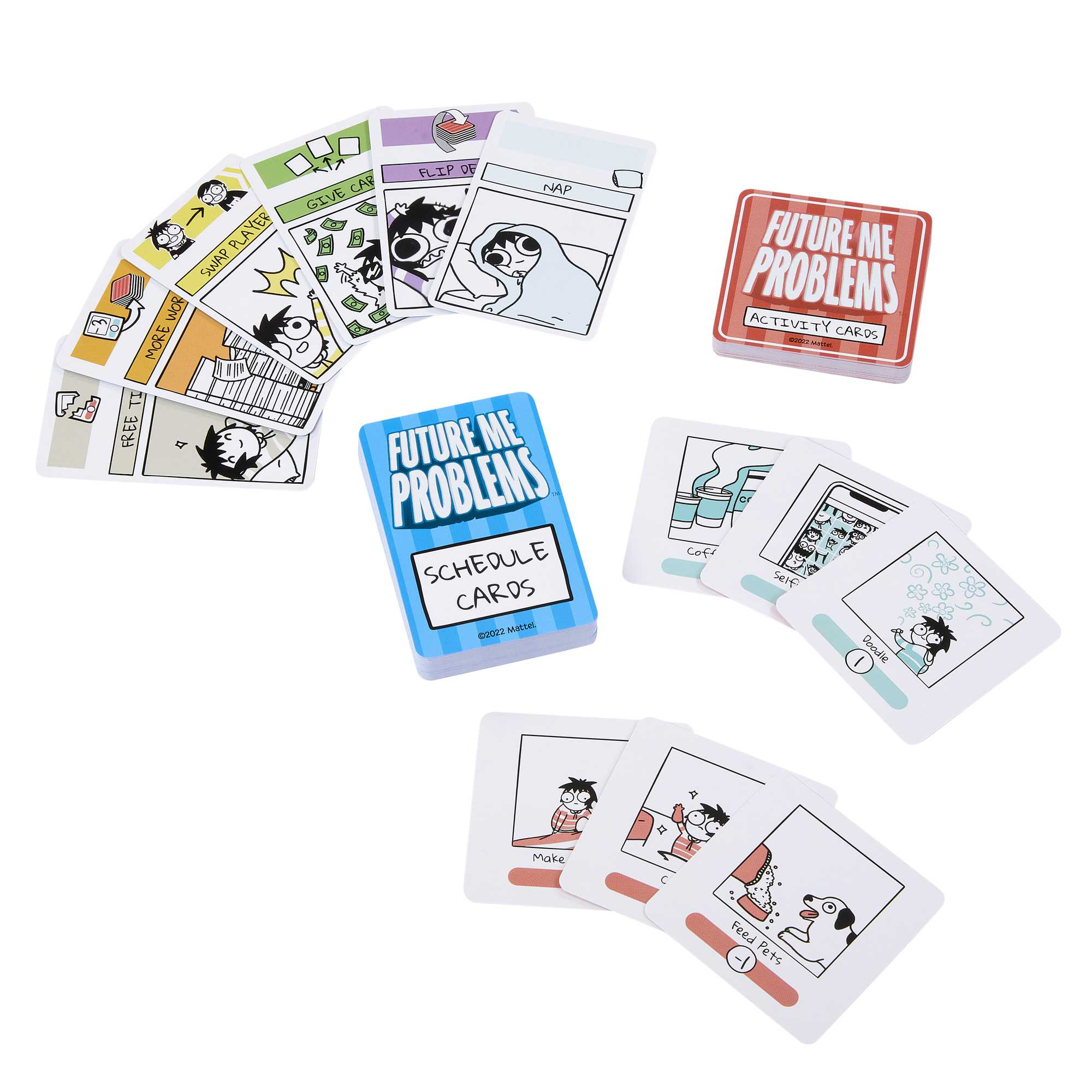 Future me problems - gioco di carte di sarah's scribbles, con 2 mazzi di carte, da 2 a 4 giocatori, perfetto per le serate di gioco in famiglia, giocattolo per bambini, 7+ anni, hph14 - MATTEL GAMES