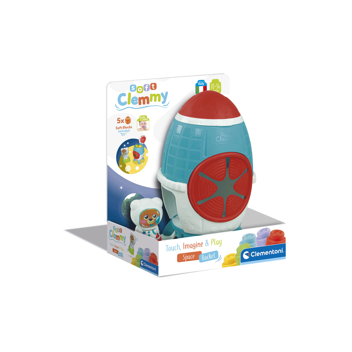 Clementoni - soft clemmy - touch, explore and play sensory rocket, mattoncini morbidi - CLEMMY