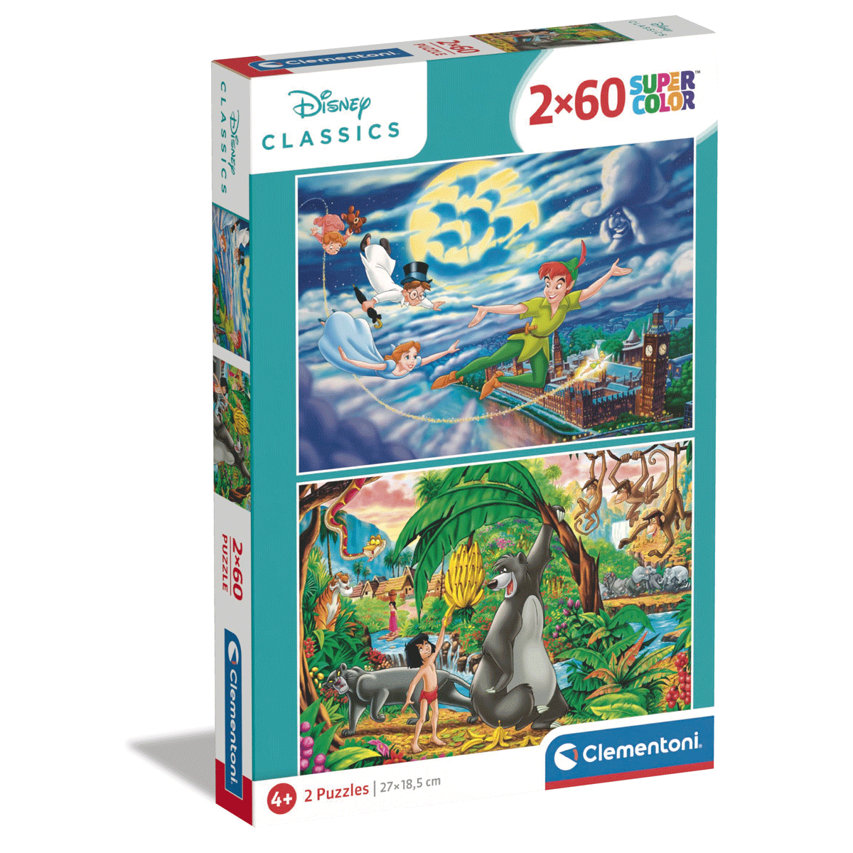 Clementoni supercolor puzzle - disney classics - 2x60 pezzi, puzzle bambini  5 anni