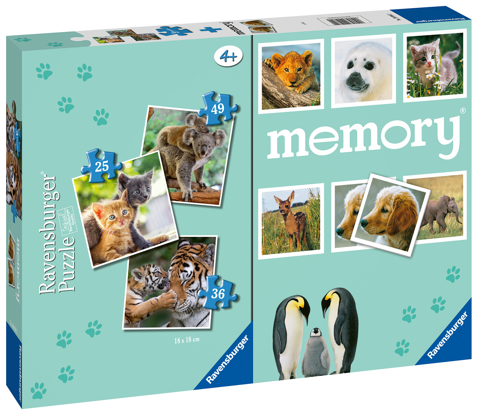Ravensburger - cuccioli, memory® 48 carte + 3 puzzle bambino da 25/36/49 pezzi, 4+ anni bambino da 25/36/49 pezzi, 4+ anni  - RAVENSBURGER