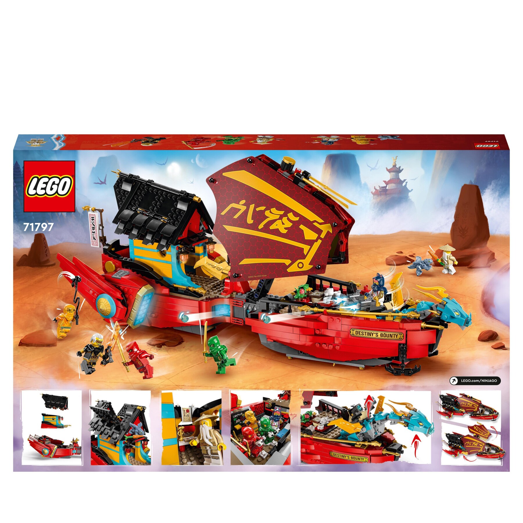 Lego ninjago 71797 il vascello del destino - corsa contro il tempo, set con nave giocattolo, 2 figure di drago e 6 minifigure - LEGO NINJAGO