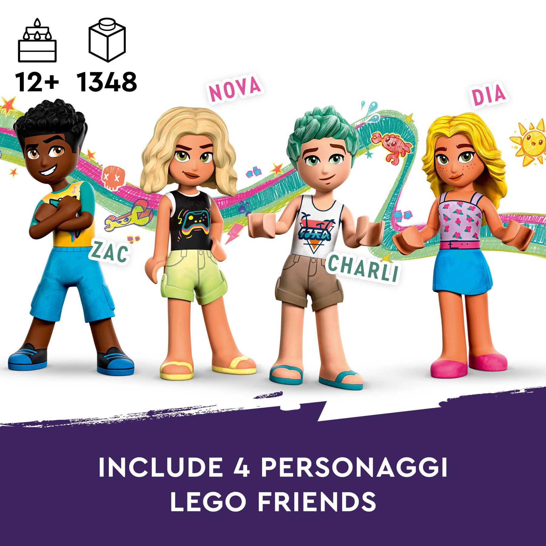 Lego friends 41737 parco dei divertimenti marino, luna park con elementi technic, giostra con animali, giochi per bambini 12+ - LEGO FRIENDS
