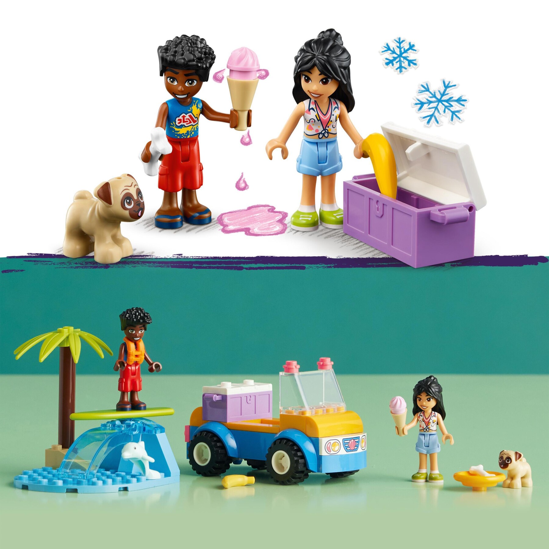 Lego friends 41725 divertimento sul beach buggy con macchina giocattolo, surf, mini bamboline, delfino e cane, giochi estivi - LEGO FRIENDS