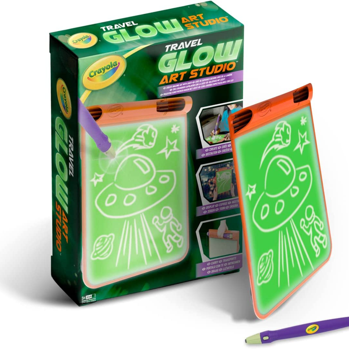 Crayola - travel glow art studio, lavagna luminosa portatile, gioco da viaggio e regalo per bambini, da 6 anni - CRAYOLA