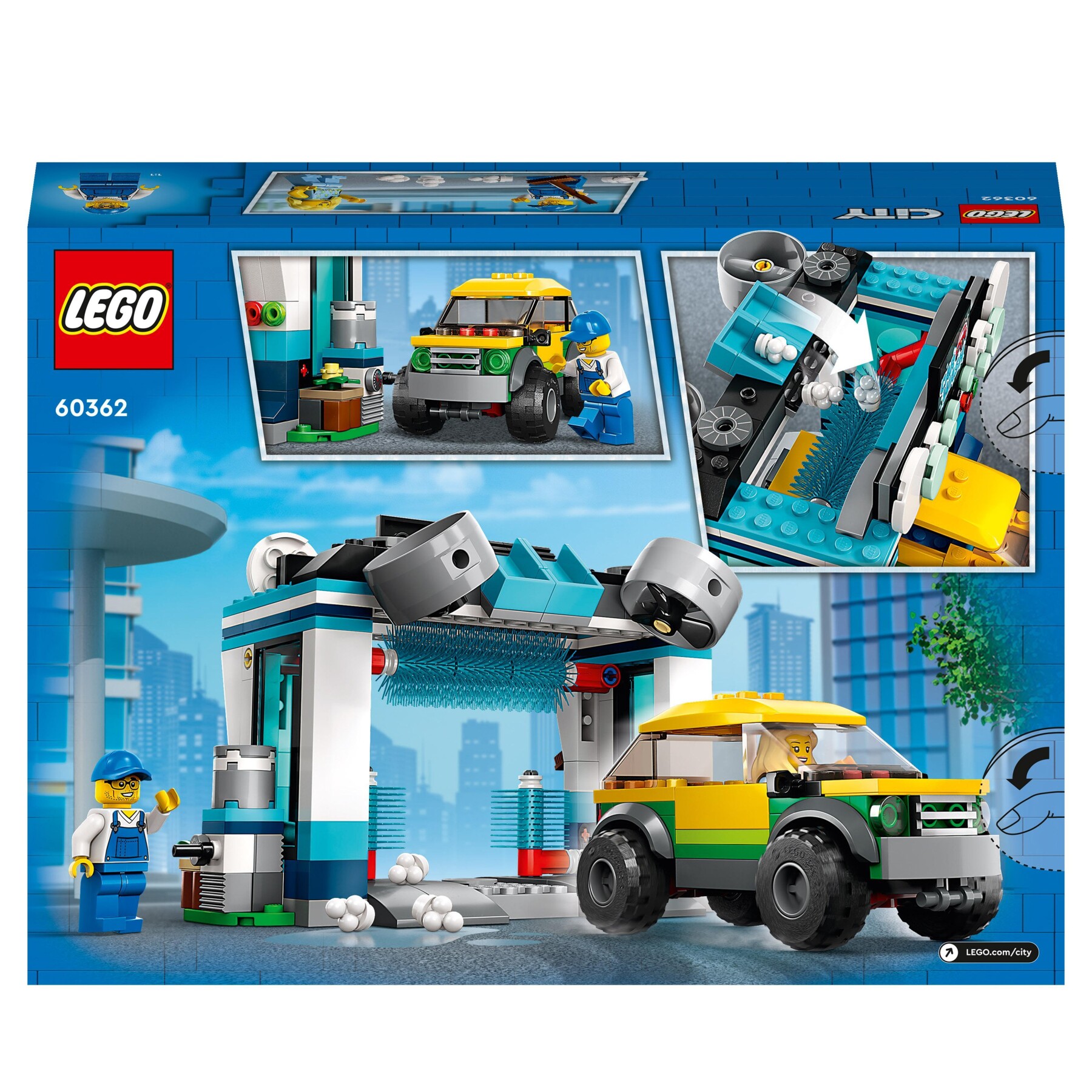 Lego city 60362 autolavaggio, gioco per bambini 6+ anni con spazzole rotanti, macchina giocattolo e 2 minifigure, idea regalo - LEGO CITY