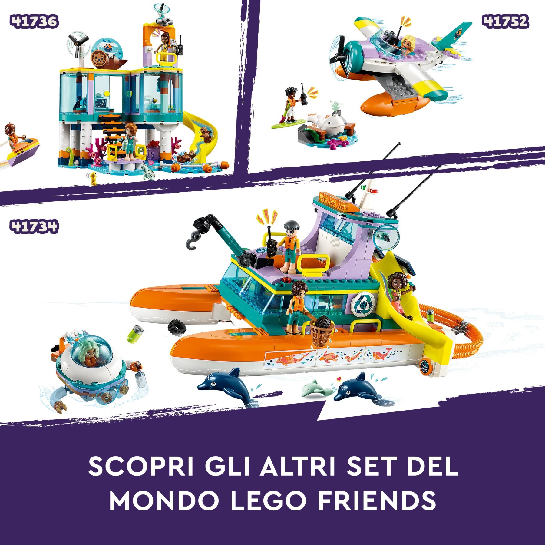 Lego friends 41734 catamarano di salvataggio, barca giocattolo con animali e sottomarino, set educativo, regalo per bambini 7+ - LEGO FRIENDS