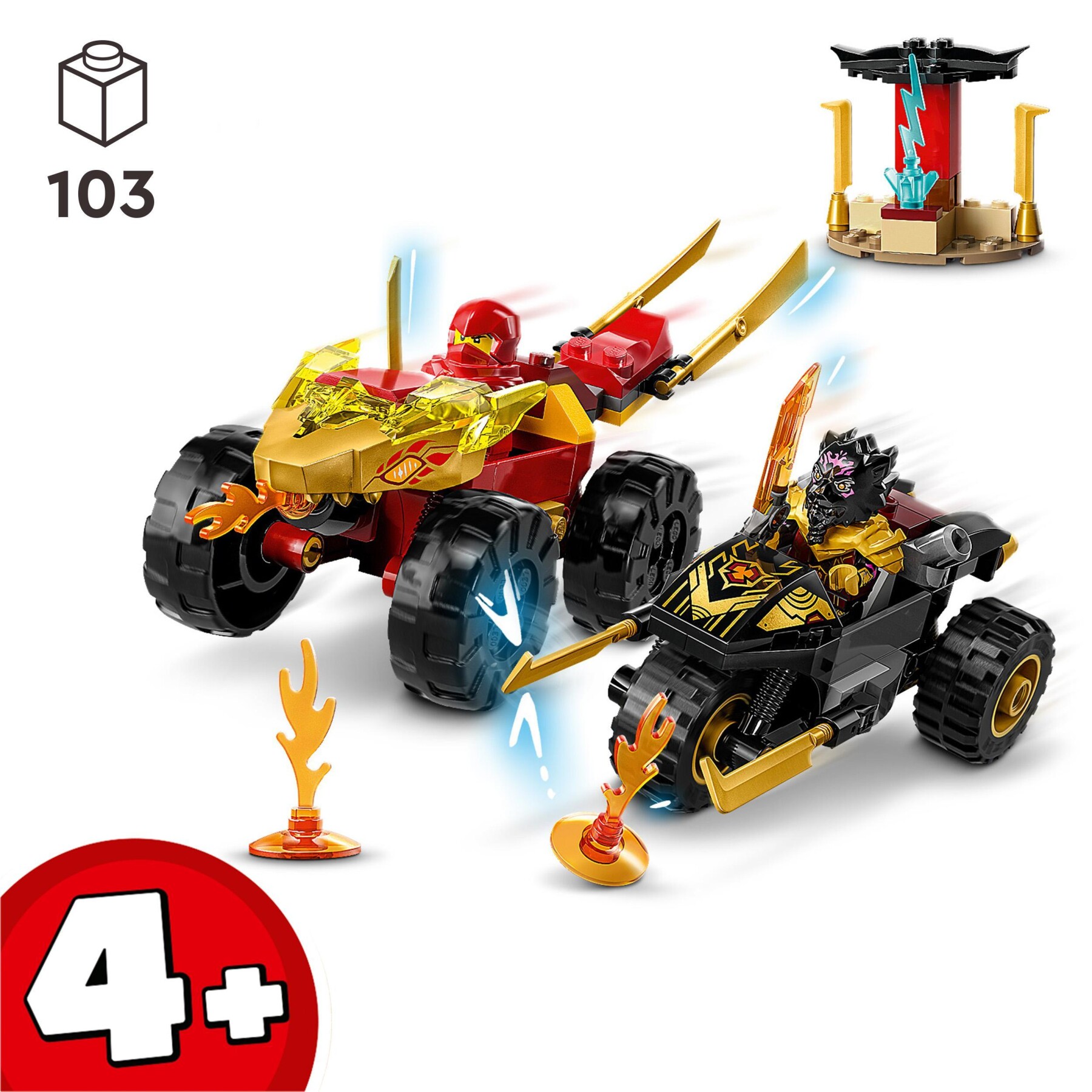 Lego ninjago 71789 battaglia su auto e moto di kai e ras, veicoli giocattolo con 2 minifigure, giochi ninja per bambini 4+ anni - LEGO NINJAGO