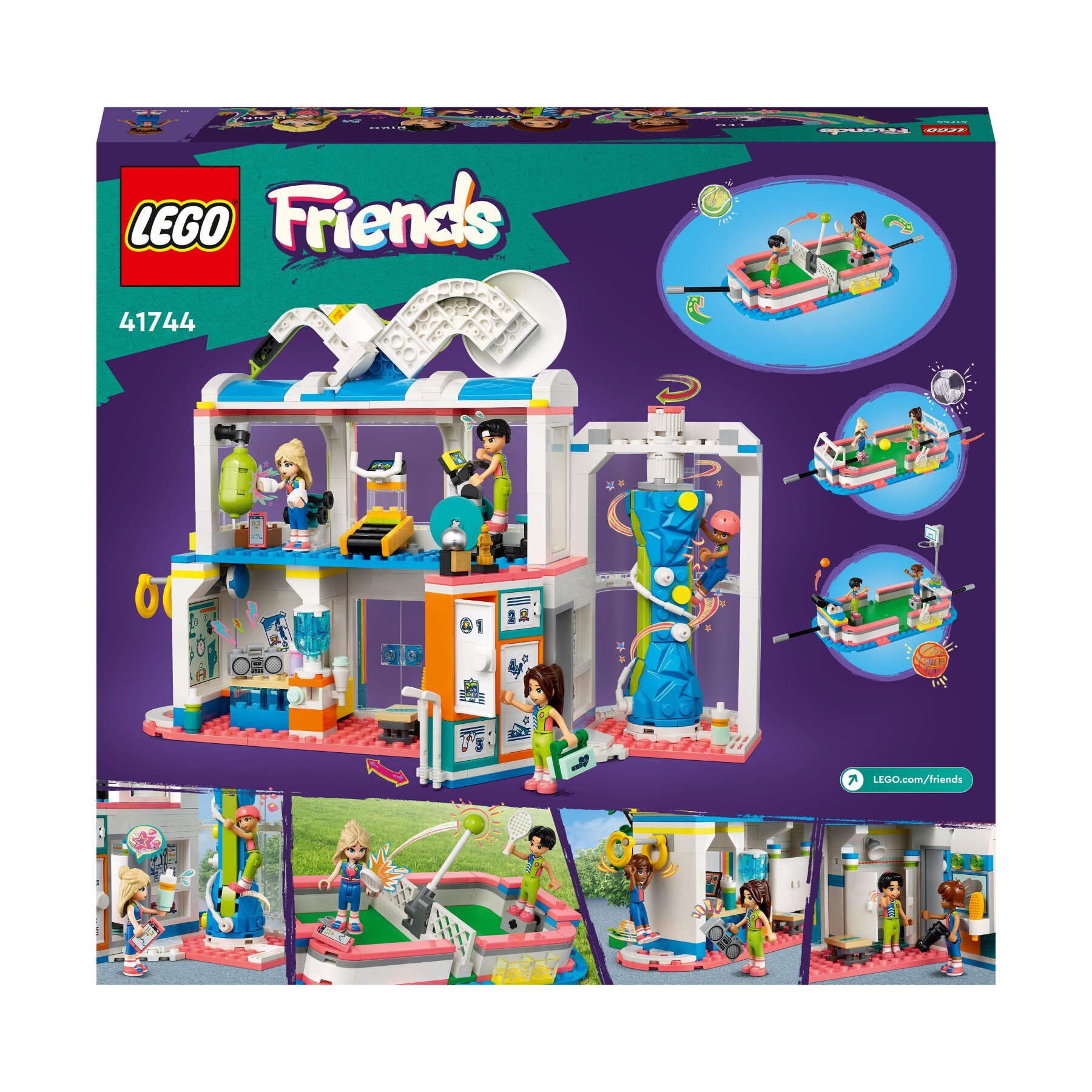 Lego friends 41744 centro sportivo, gioco del calcio, basket, tennis, parete da arrampicata e 4 mini bamboline per bambini 8+ - LEGO FRIENDS