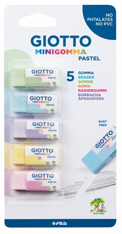 Giotto mini gomma pastel - confezione 5 minigomme colori pastello - GIOTTO