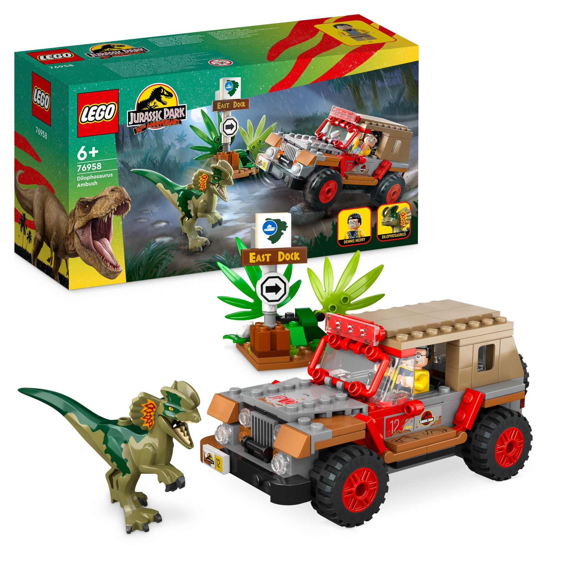 Lego jurassic park 76958 l'agguato del dilofosauro, dinosauro giocattolo  per bambini 6+ con jeep, collezione 30° anniversario - Toys Center