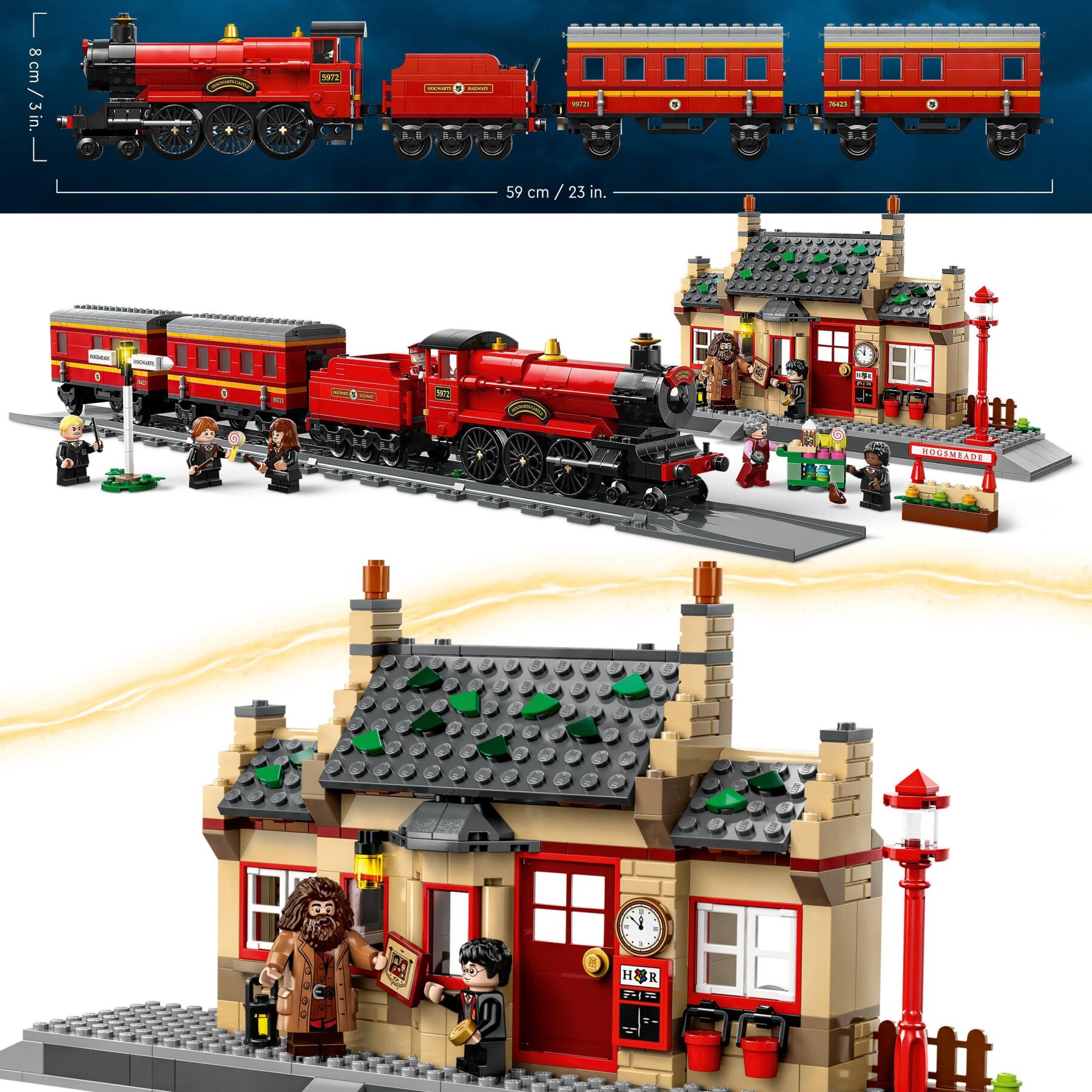 Lego harry potter 76423 espresso per hogwarts e stazione di hogsmeade con treno giocattolo, binari, biglietteria, 8 minifigure - Harry Potter, LEGO® Harry Potter™