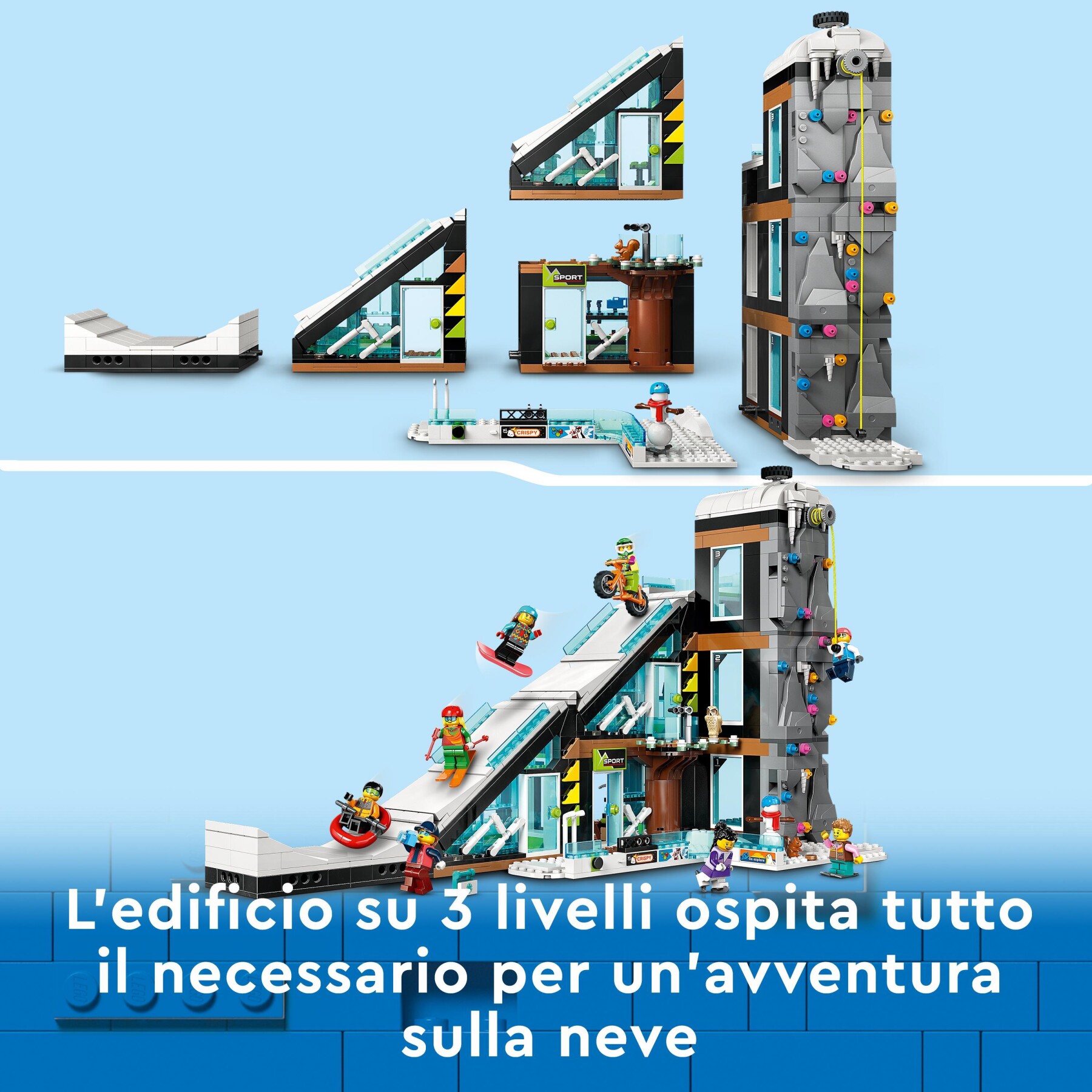 Lego city 60366 centro sci e arrampicata, modular building set a 3 livelli con pista e 8 minifigure, regalo per bambini 7+ - LEGO CITY