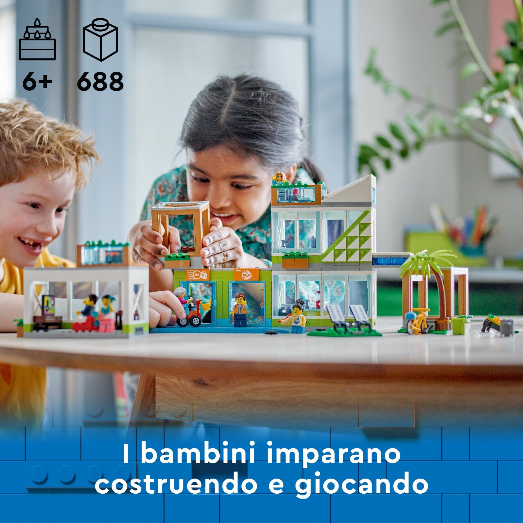 Lego city 60365 condomini, modular building set con stanze