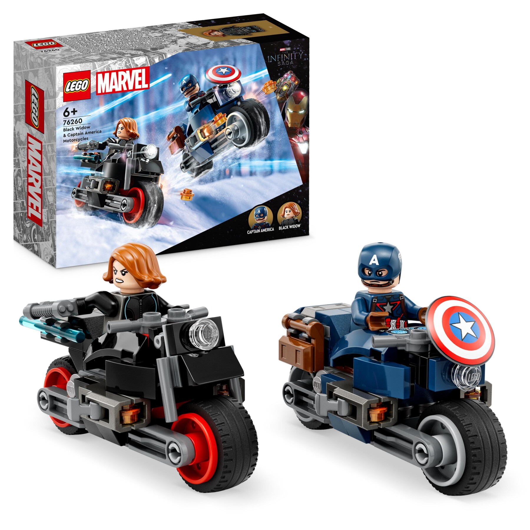 Lego marvel 76260 motociclette di black widow e captain america, set avengers age of ultron con 2 supereroi e moto giocattolo - LEGO SUPER HEROES, Avengers