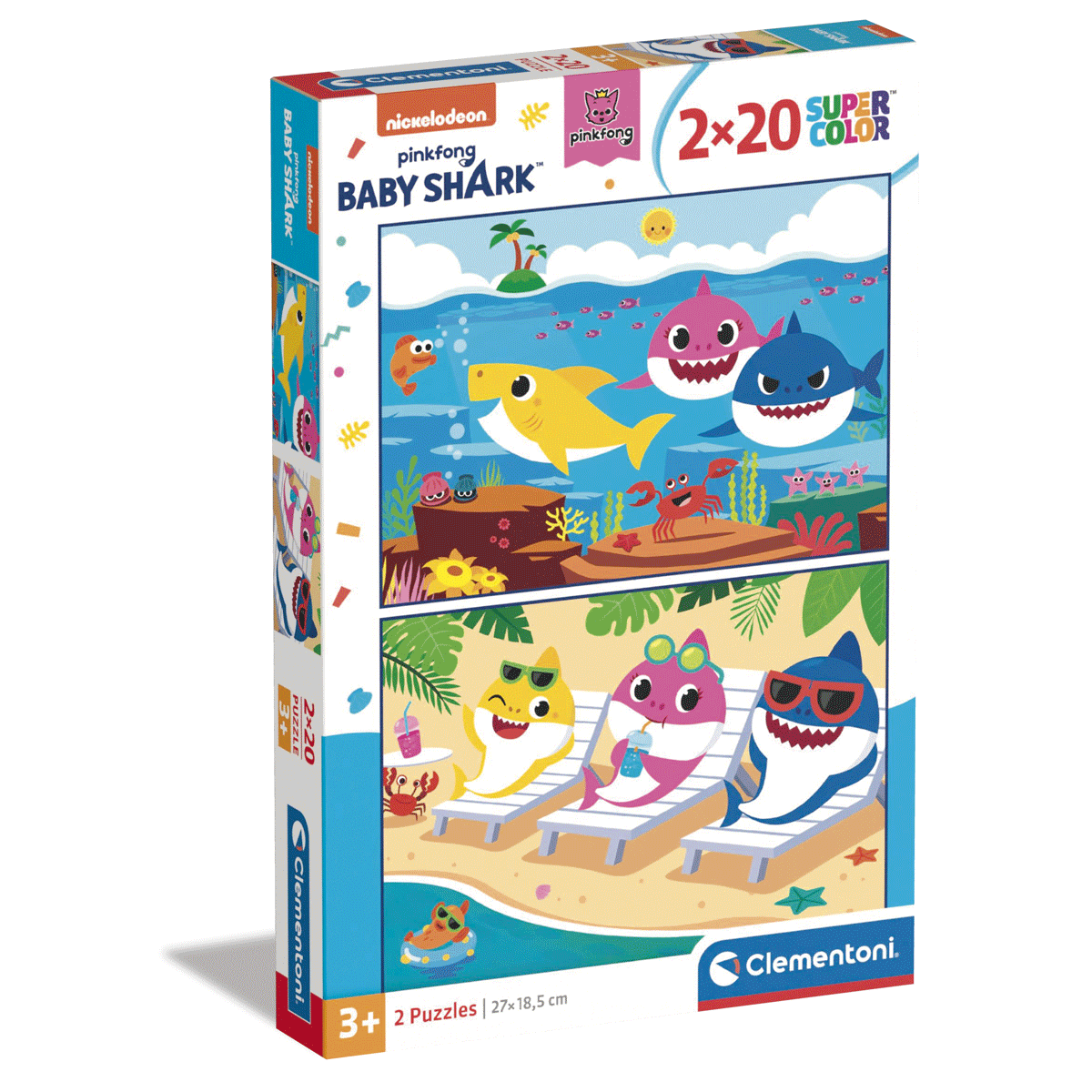 Clementoni supercolor puzzle baby shark - 2x20 pezzi, puzzle bambini 3 anni - CLEMENTONI