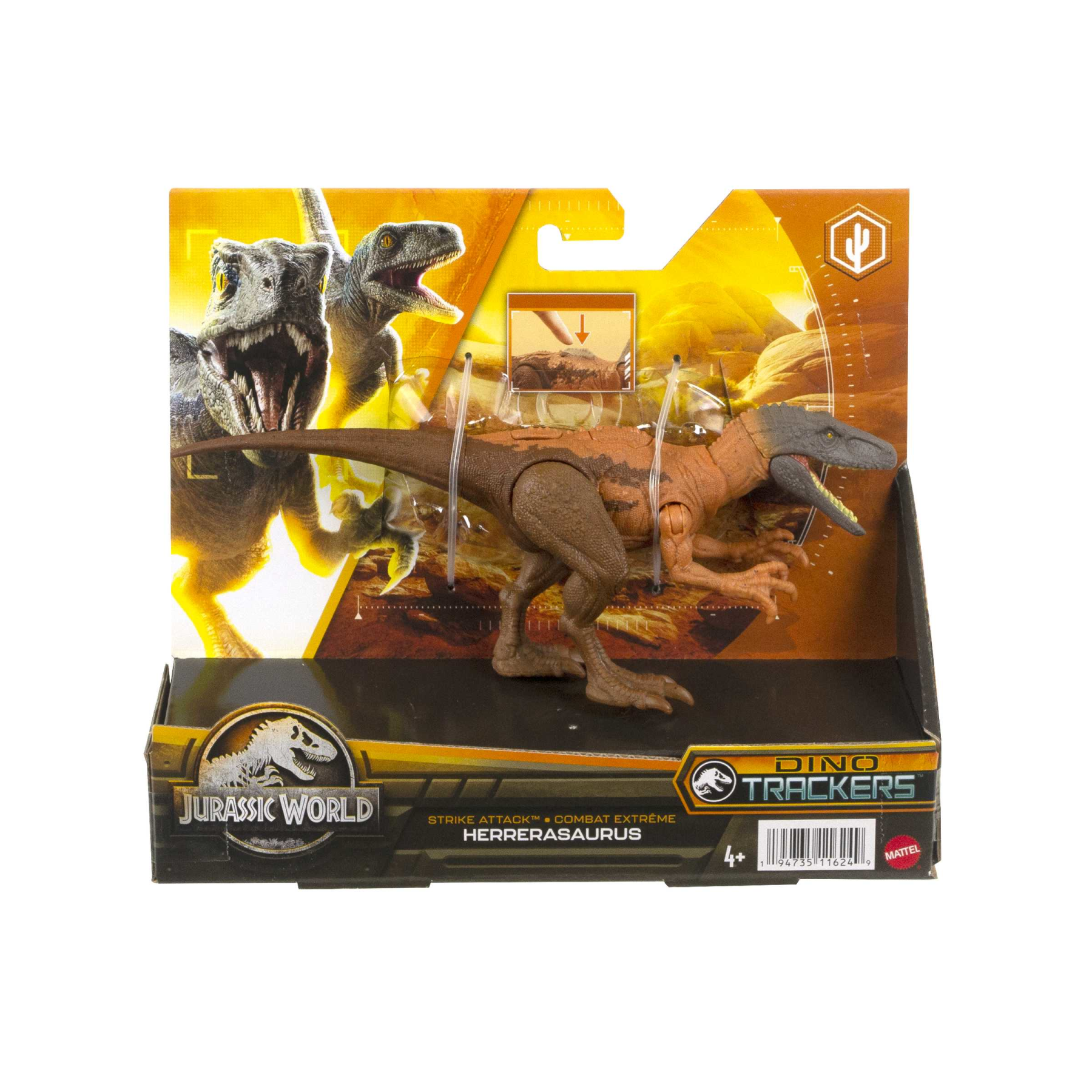 Jurassic world attacco fatale - herrerasaurus, dinosauro con articolazioni mobili e azione d'attacco specifica, giocattolo per bambini, 4+ anni, hln64 - Jurassic World