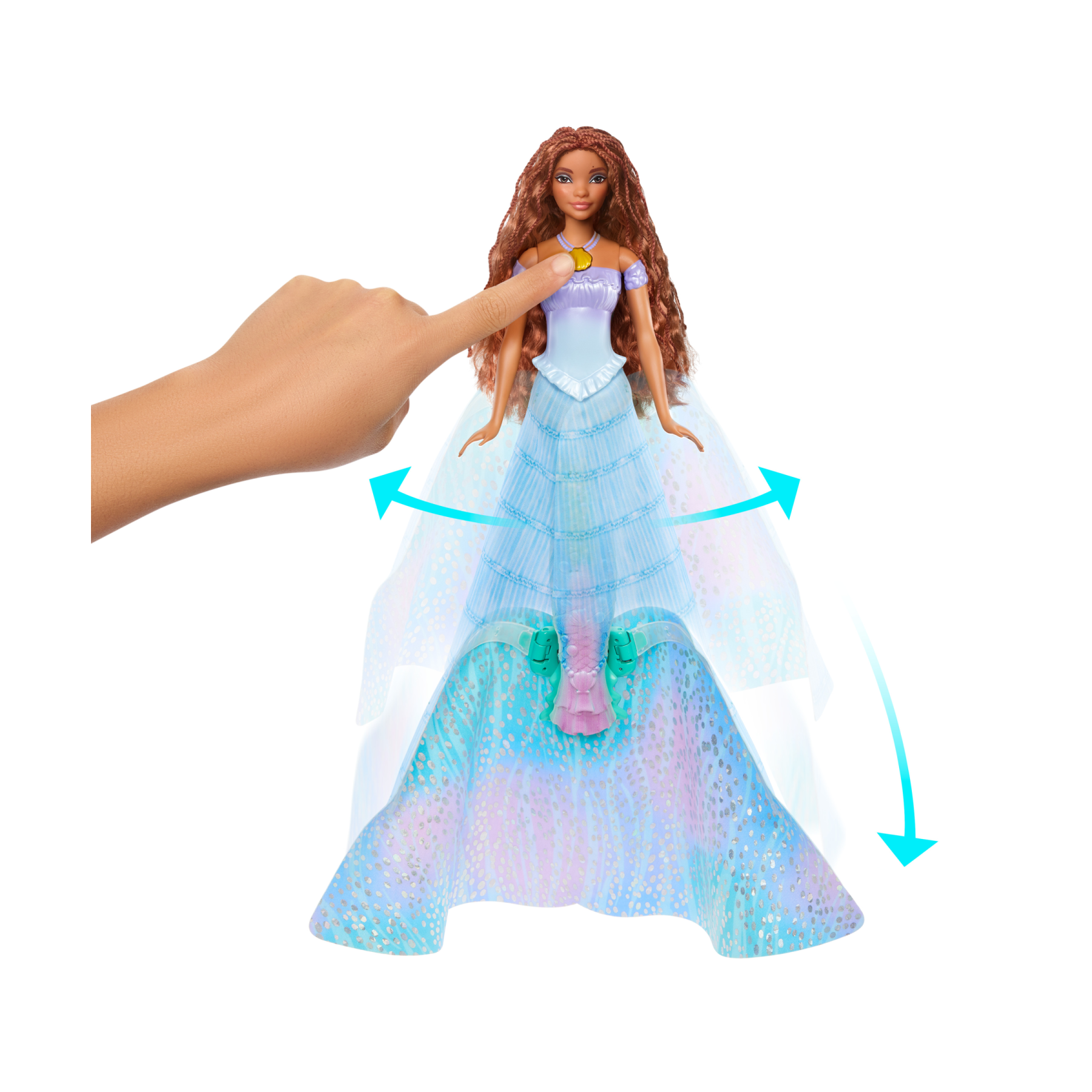 Disney la sirenetta - ariel bambola trasformabile, cambia da umana a sirena, premi la collana e l'abito blu diventa una coda da sirena multicolore, giocattolo per bambini, 3+ anni, hlx13 - DISNEY PRINCESS