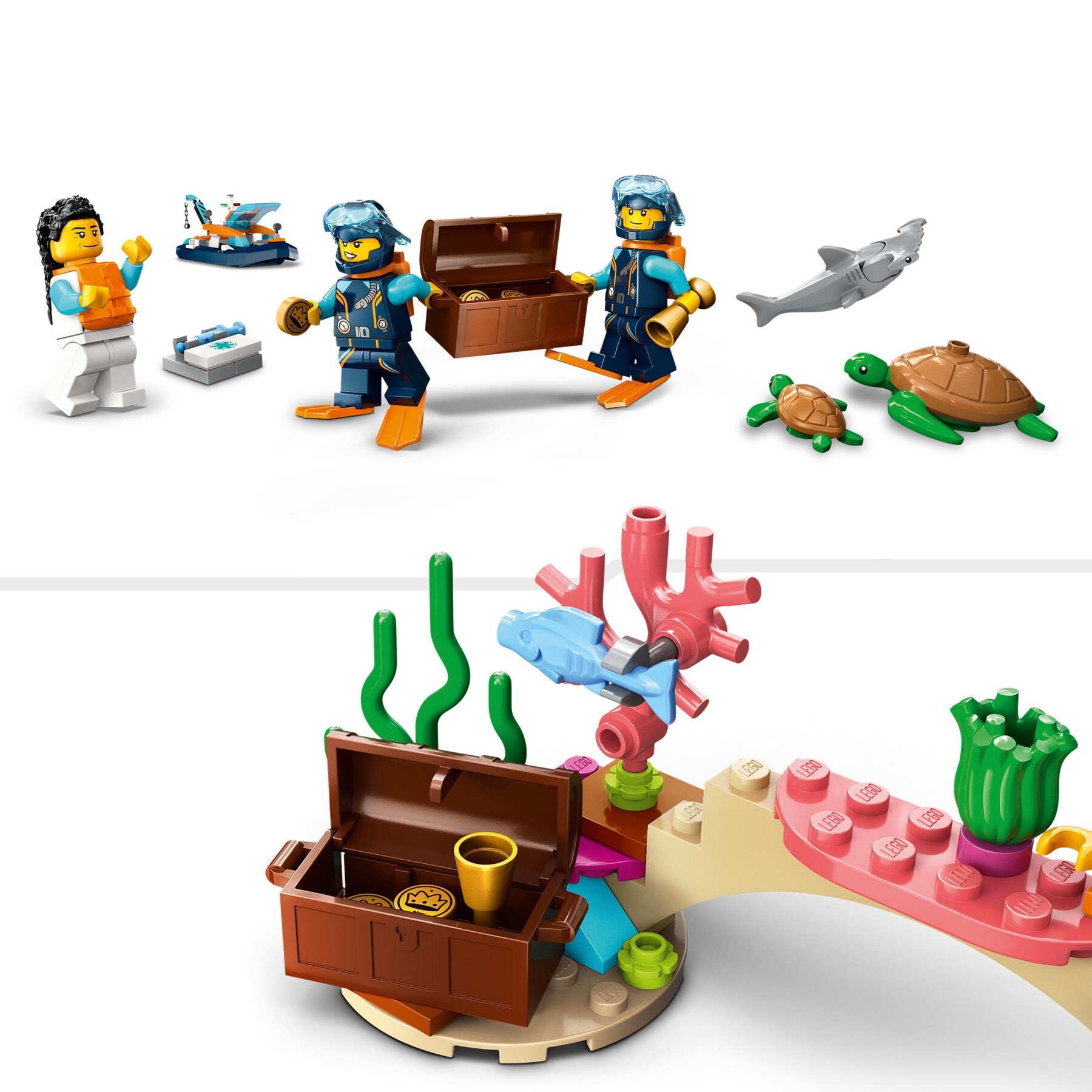 Lego city 60377 batiscafo artico, barca giocattolo con mini-sottomarino e animali marini: squalo, granchio, tartaruga e manta - LEGO CITY
