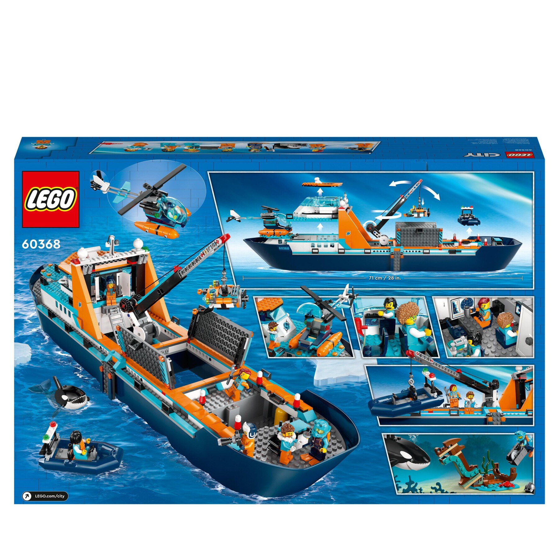 Lego city 60368 esploratore artico, grande nave giocattolo galleggiante con elicottero, gommone, sottomarino e relitto barca - LEGO CITY
