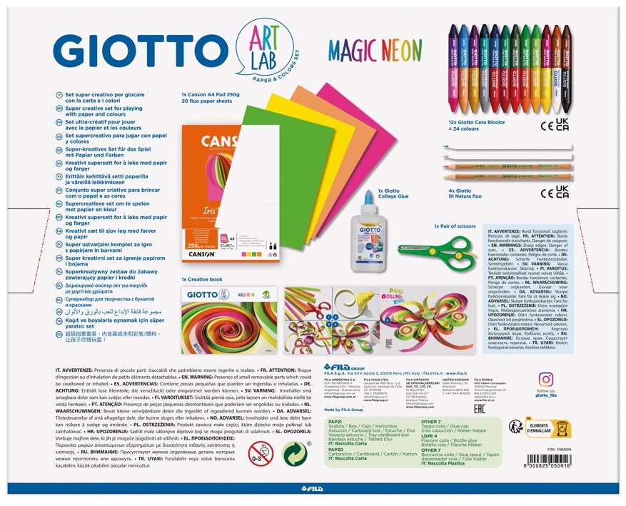 Giotto art lab magic neon - super set creativo con carta e colori - GIOTTO