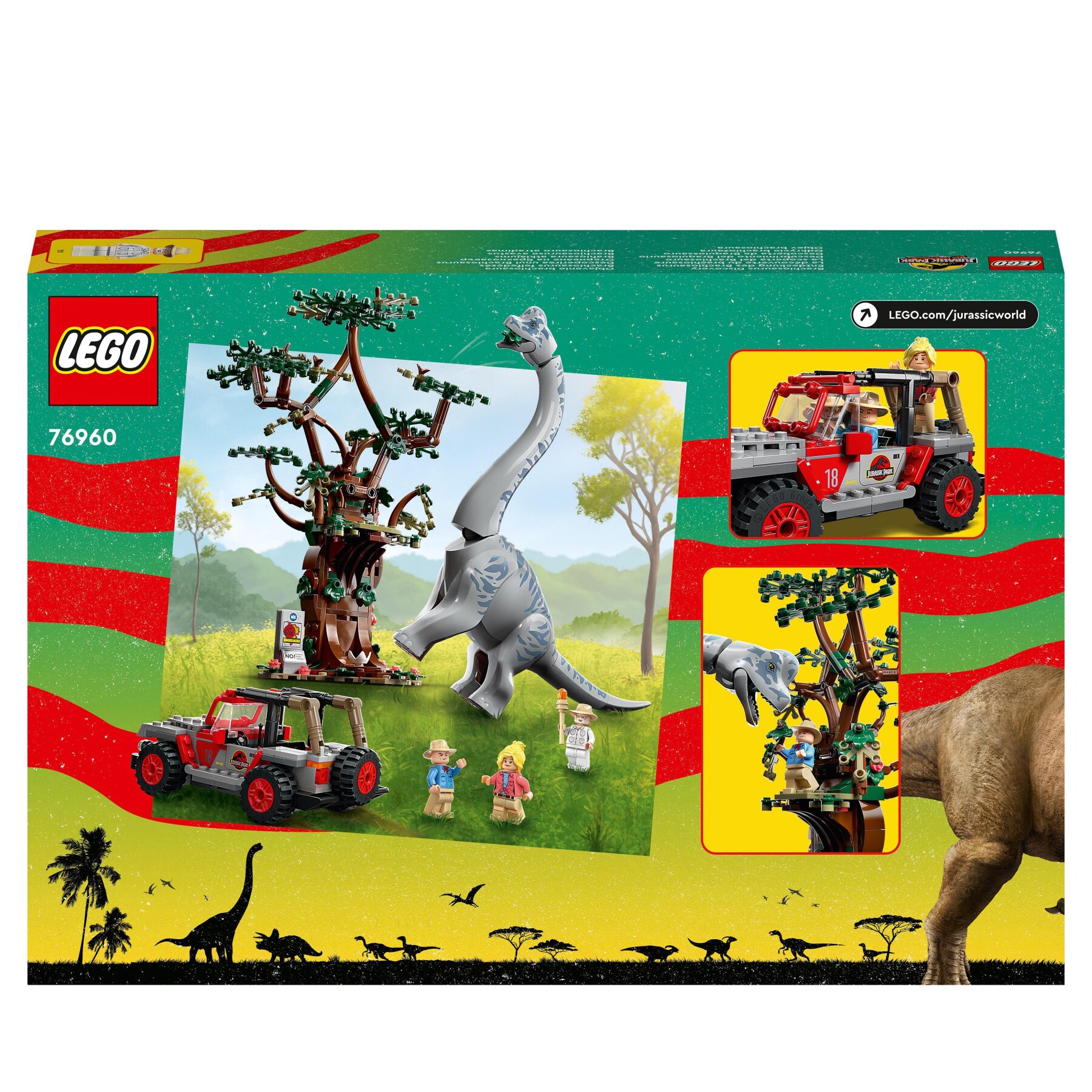 Lego jurassic park 76960 la scoperta del brachiosauro, set con grande dinosauro giocattolo e jeep wrangler da costruire - Jurassic World, LEGO JURASSIC PARK/W
