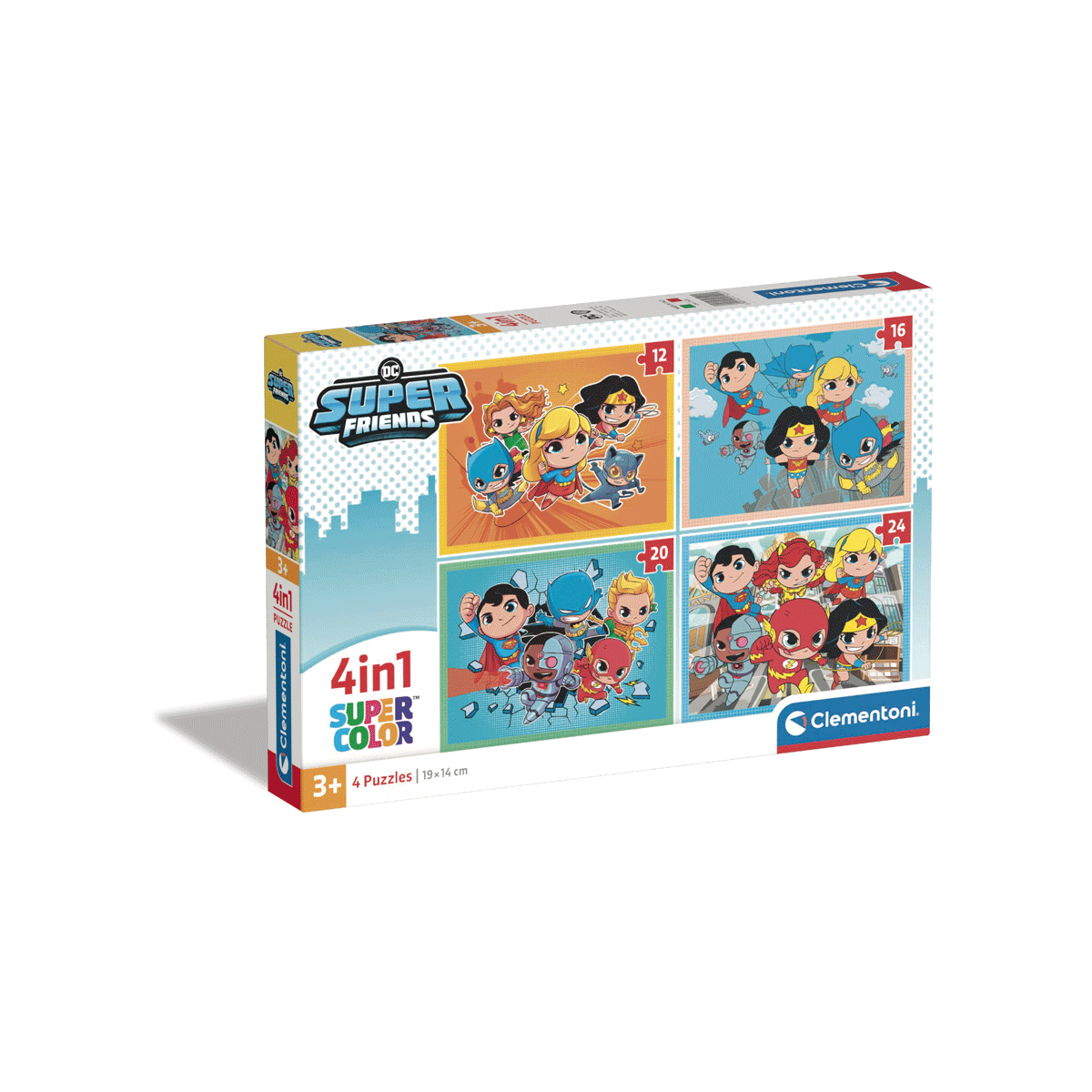 Clementoni supercolor puzzle 4in1 dc superfriends - 1x12 + 1x16 + 1x20 + 1x24 pezzi, puzzle bambini 3 anni - CLEMENTONI