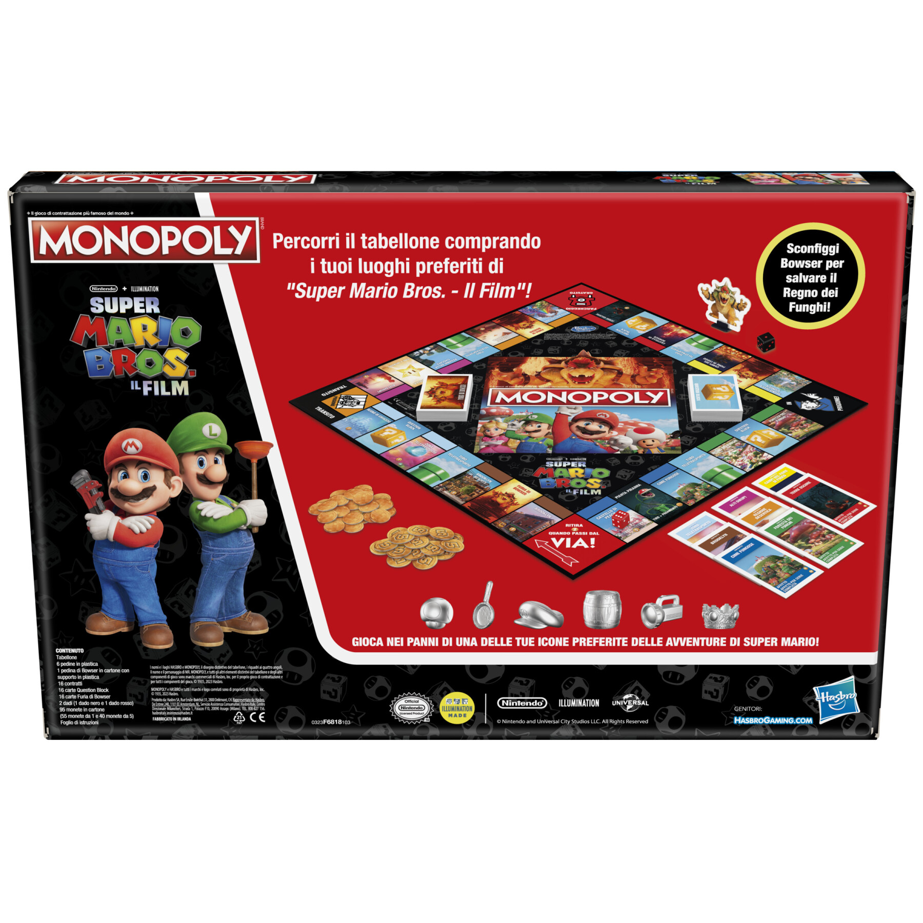 Monopoly the super mario bros. movie edition, gioco da tavolo per bambini e  bambine, contiene la pedina di bowser, giochi per famiglie - Toys Center