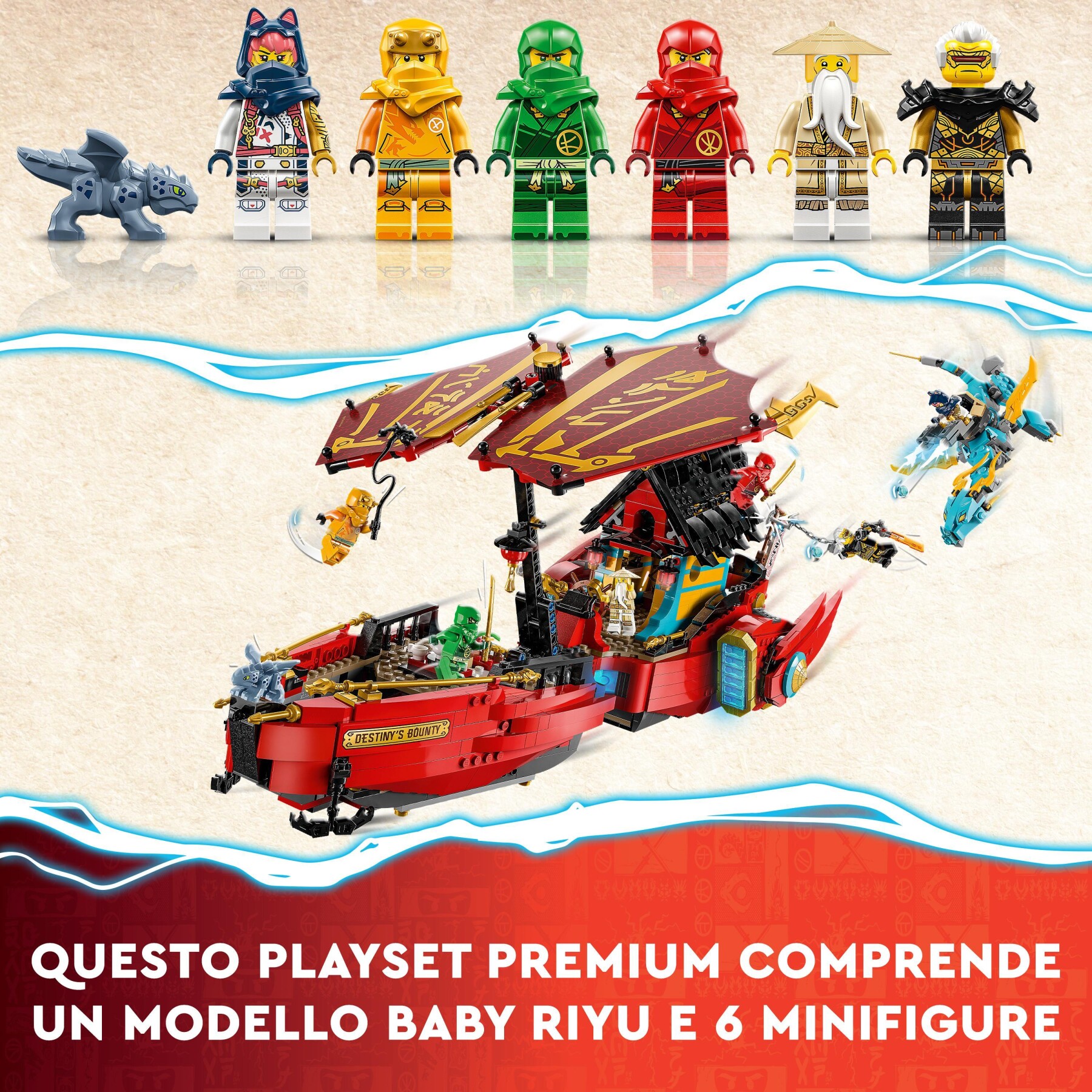 Lego ninjago 71797 il vascello del destino - corsa contro il tempo, set con nave giocattolo, 2 figure di drago e 6 minifigure - LEGO NINJAGO