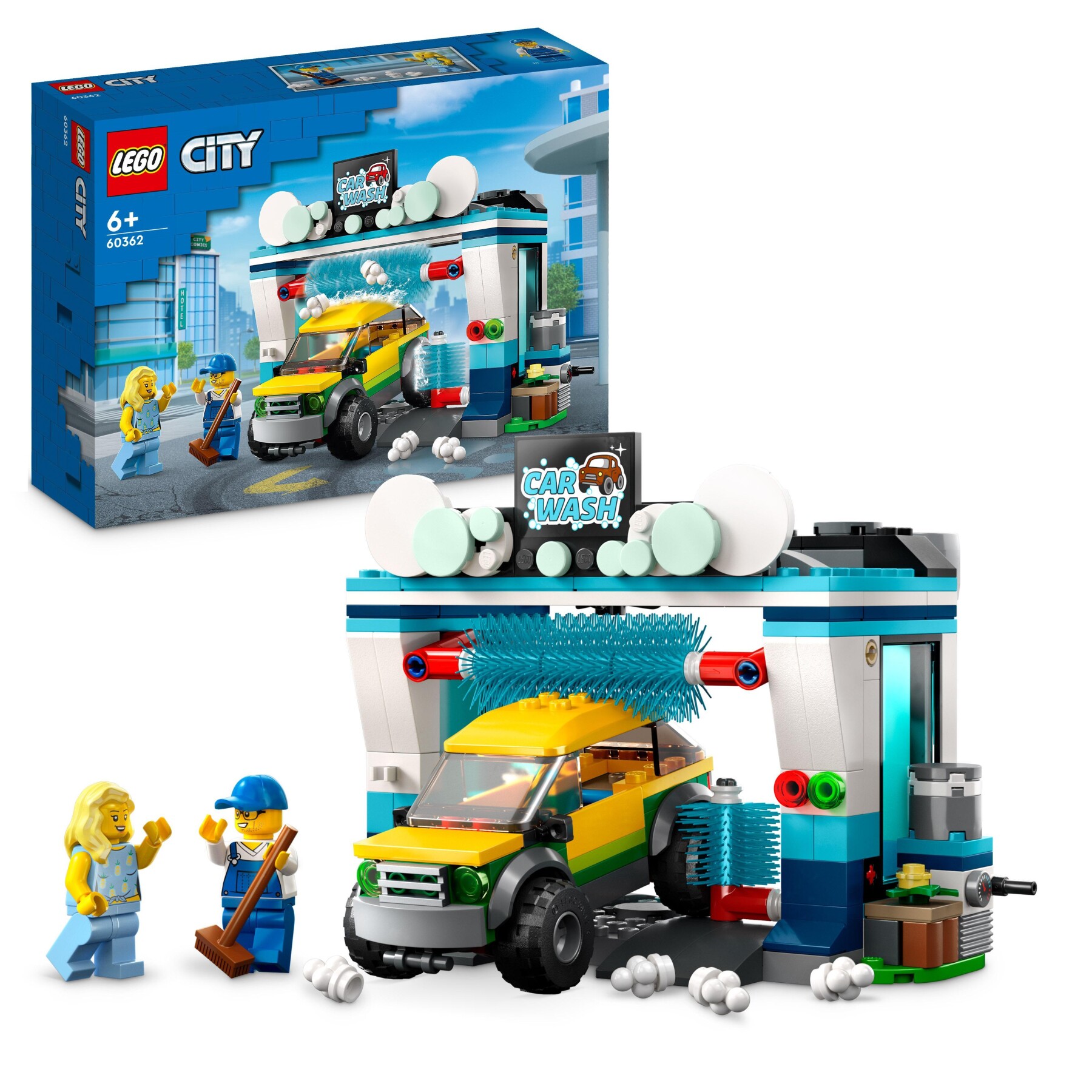 Lego city 60362 autolavaggio, gioco per bambini 6+ anni con spazzole rotanti, macchina giocattolo e 2 minifigure, idea regalo - LEGO CITY