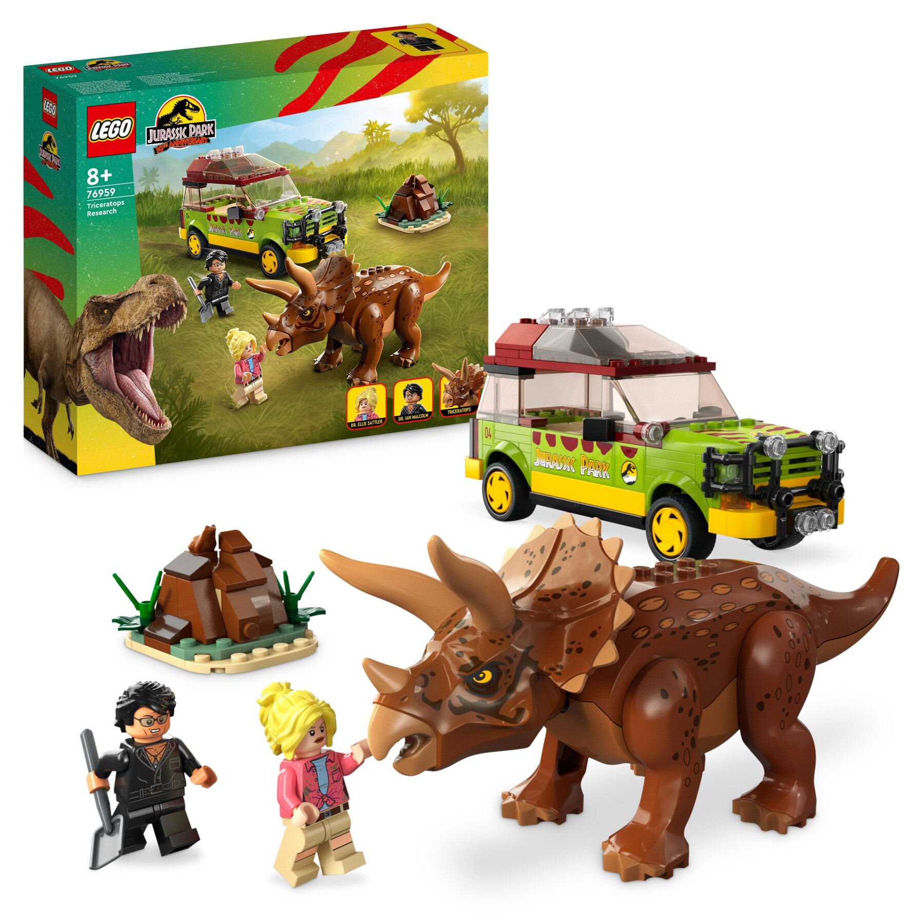 Lego jurassic park 76959 la ricerca del triceratopo, dinosauro