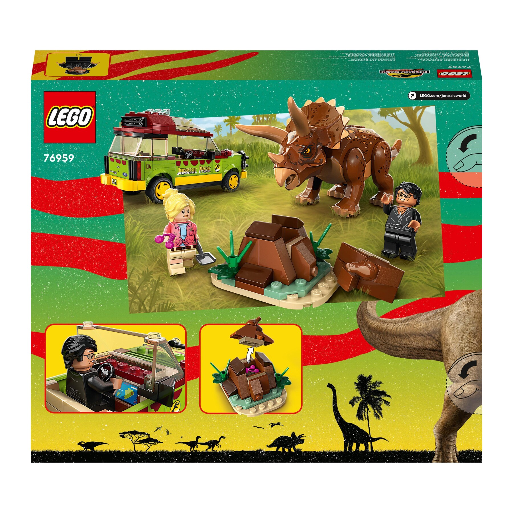 Lego jurassic park 76959 la ricerca del triceratopo, dinosauro giocattolo per bambini 8+ anni, collezione 30° anniversario - Jurassic World, LEGO JURASSIC PARK/W