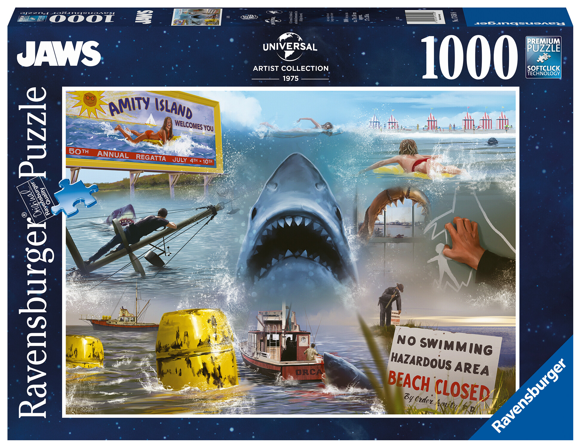 Ravensburger - puzzle jaws - lo squalo, 1000 pezzi, puzzle adulti - RAVENSBURGER