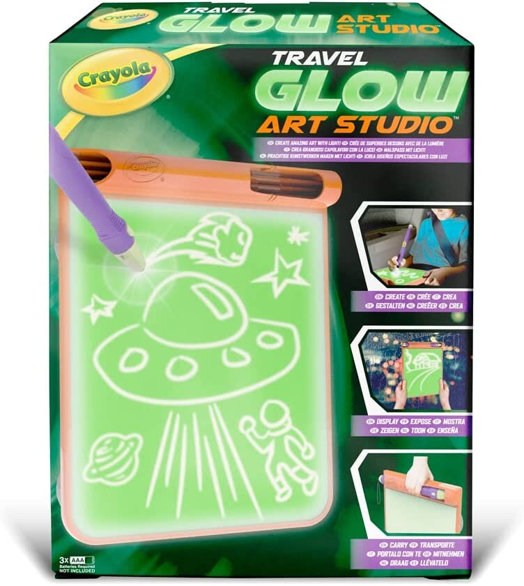 Crayola - travel glow art studio, lavagna luminosa portatile, gioco da viaggio e regalo per bambini, da 6 anni - CRAYOLA