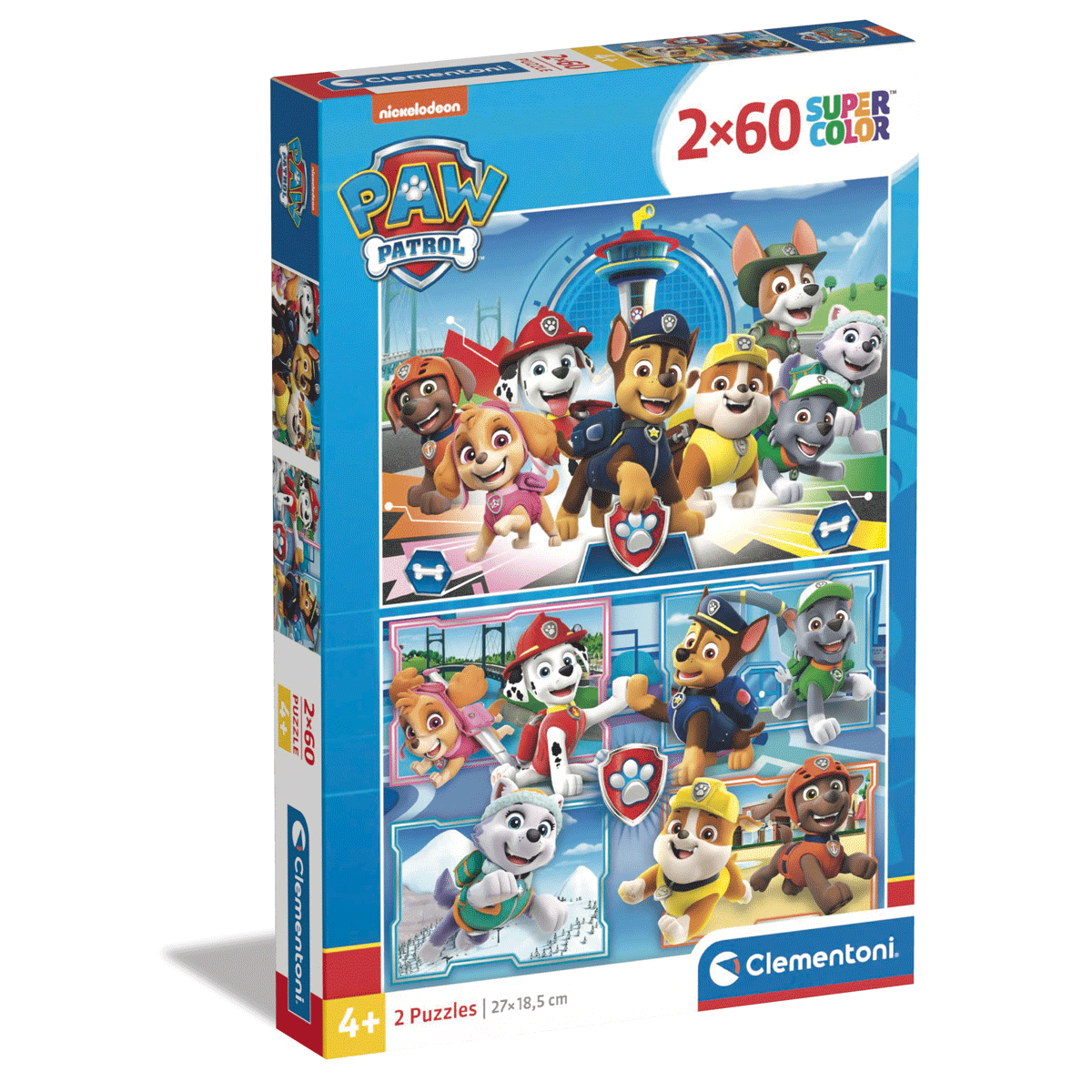 Clementoni supercolor puzzle paw patrol - 2x60 pezzi, puzzle bambini 4 anni - CLEMENTONI