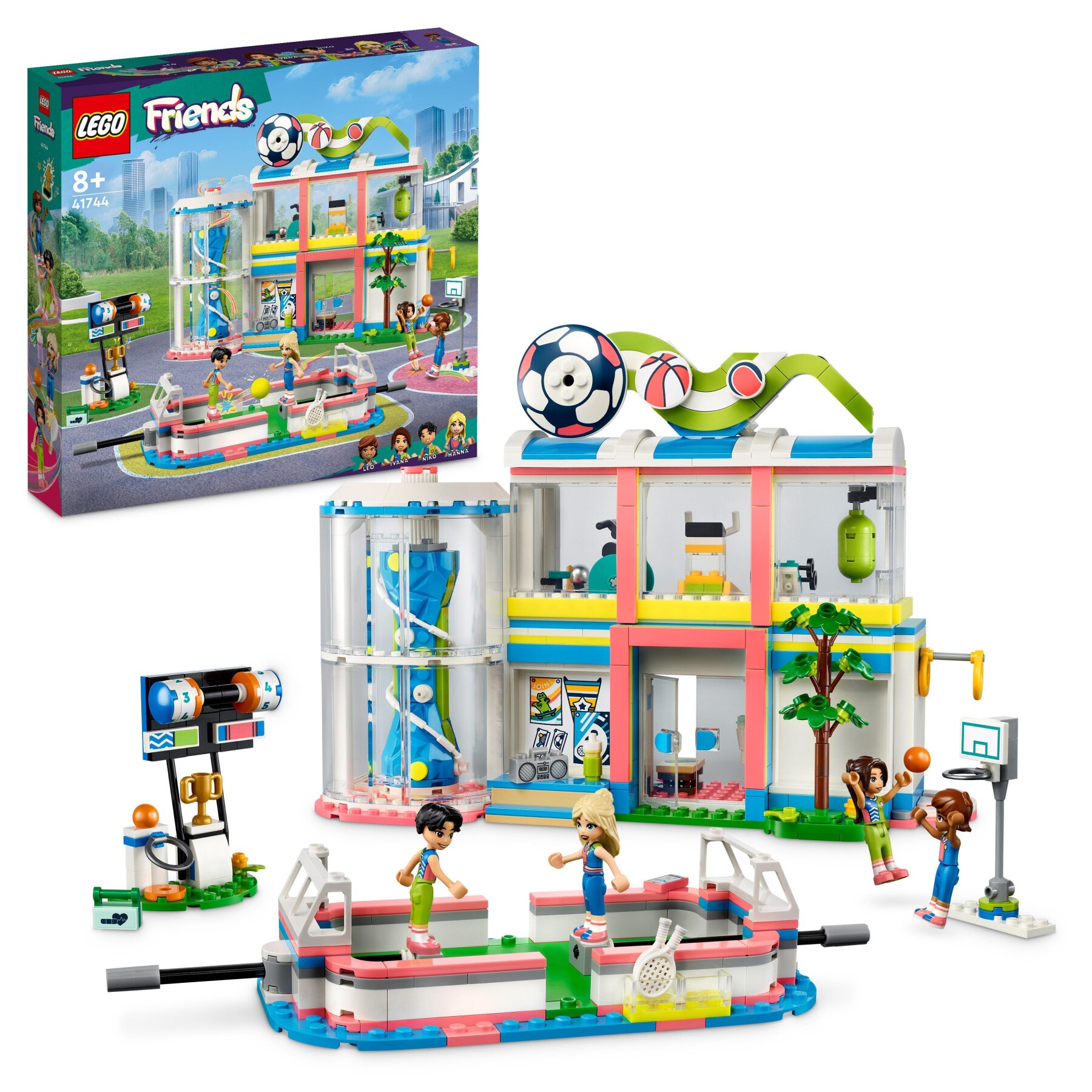 Lego friends 41744 centro sportivo, gioco del calcio, basket, tennis, parete da arrampicata e 4 mini bamboline per bambini 8+ - LEGO FRIENDS